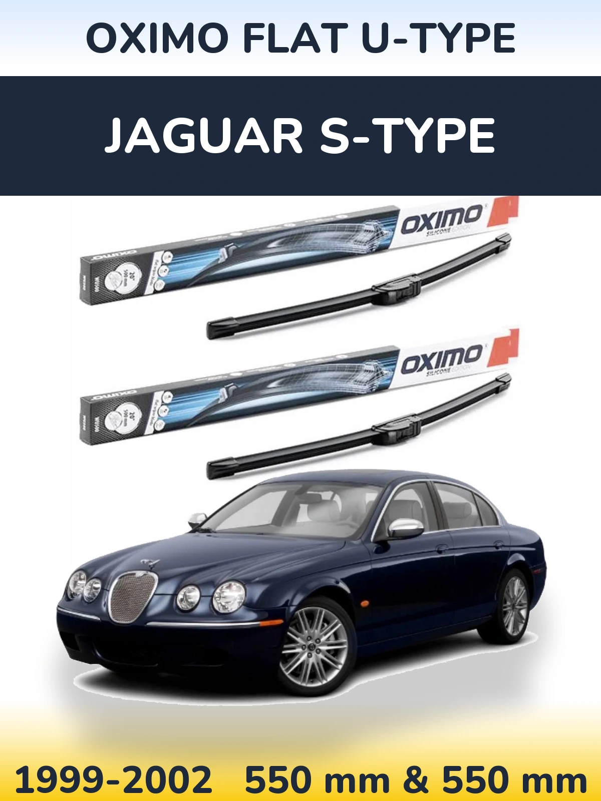 Sada předních stěračů Oximo Flat U-type 550 a 550 mm pro Jaguar S-Type 1999-2002