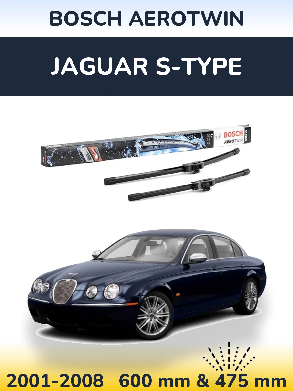 Sada předních stěračů BOSCH AeroTwin 600 a 475 mm pro Jaguar S-Type 2001-2008