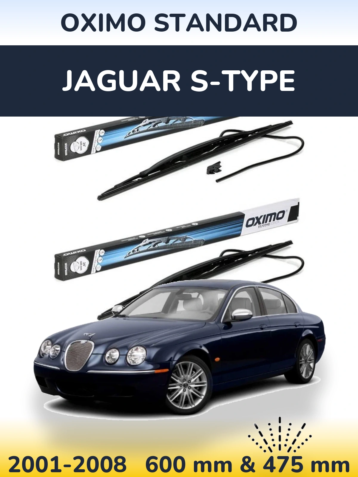 Sada předních stěračů Oximo Standard 600 a 450 mm pro Jaguar S-Type 2001-2008