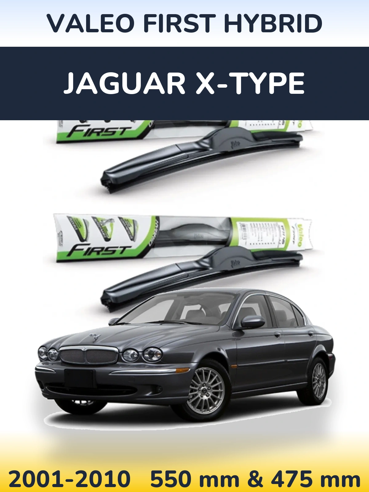 Sada předních stěračů Valeo First Hybrid 550 a 475 mm pro Jaguar X-Type 2001-2010