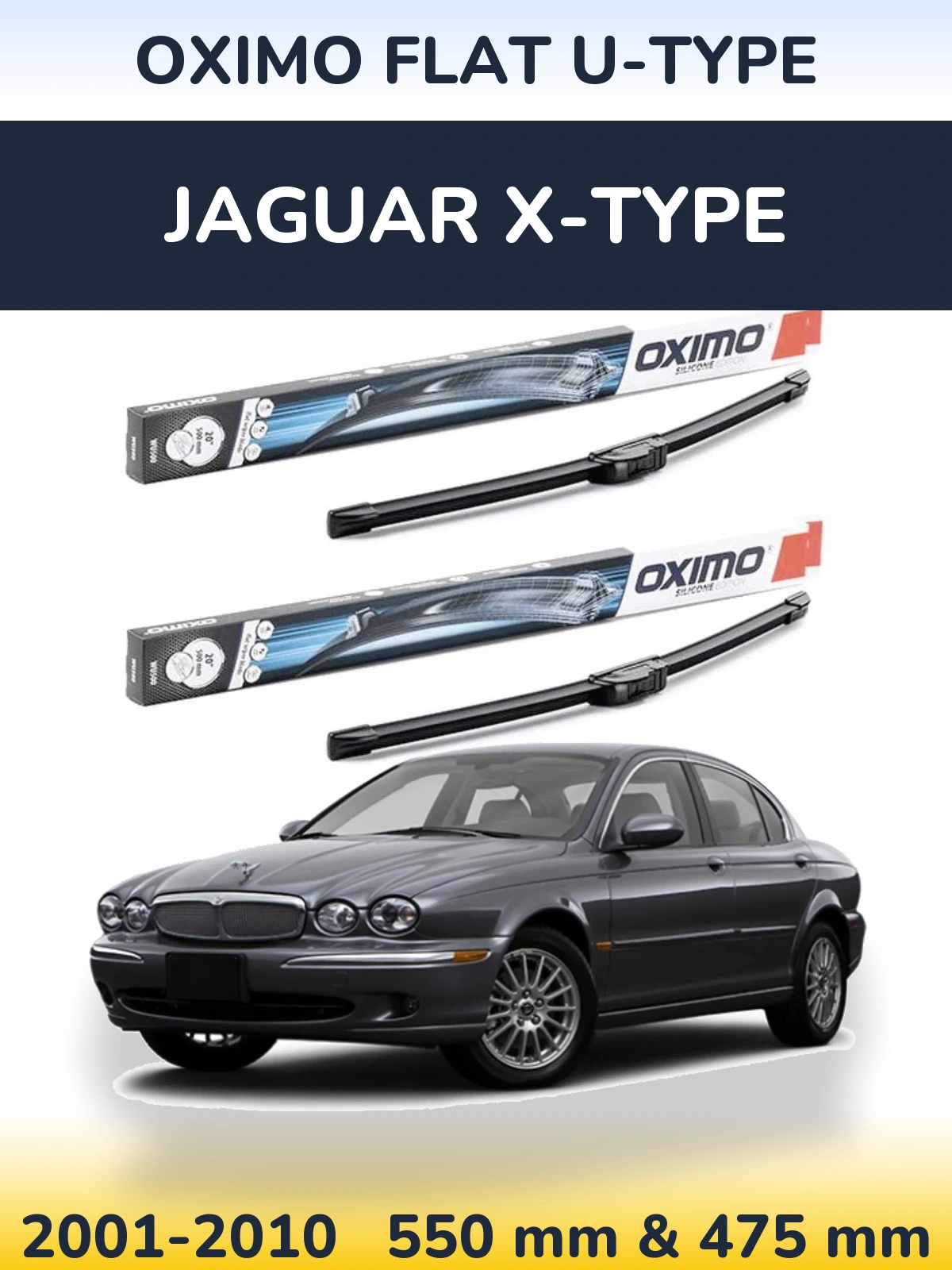 Sada předních stěračů Oximo Flat U-type 550 a 475 mm pro Jaguar X-Type 2001-2010