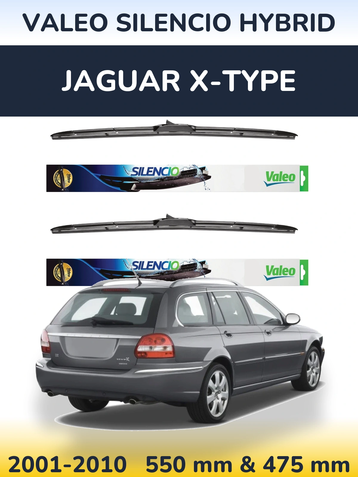 Sada předních stěračů Valeo Silencio Hybrid 550 a 475 mm pro Jaguar X-Type 2001-2010