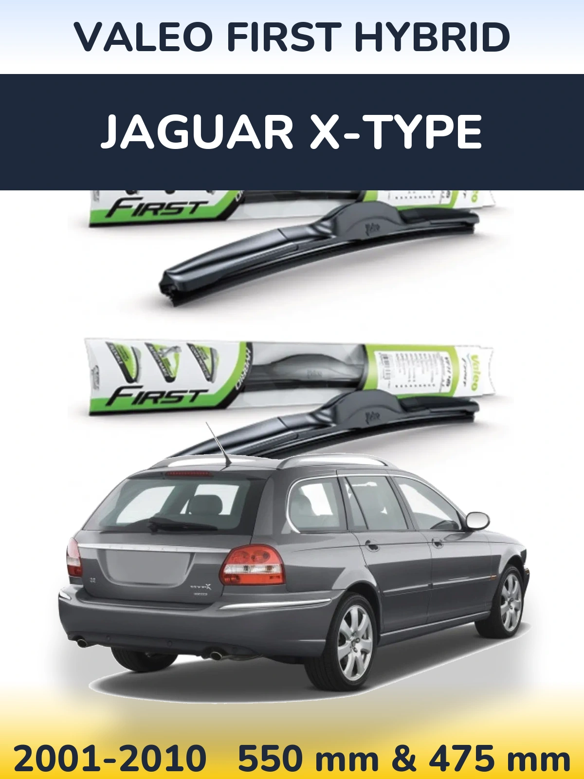 Sada předních stěračů Valeo First Hybrid 550 a 475 mm pro Jaguar X-Type 2001-2010