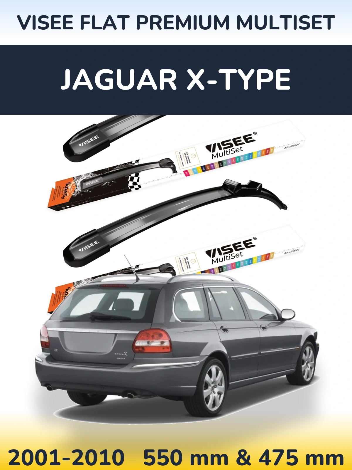 Sada předních stěračů VISEE FLAT PREMIUM MultiSet 550 a 475 mm pro Jaguar X-Type 2001-2010