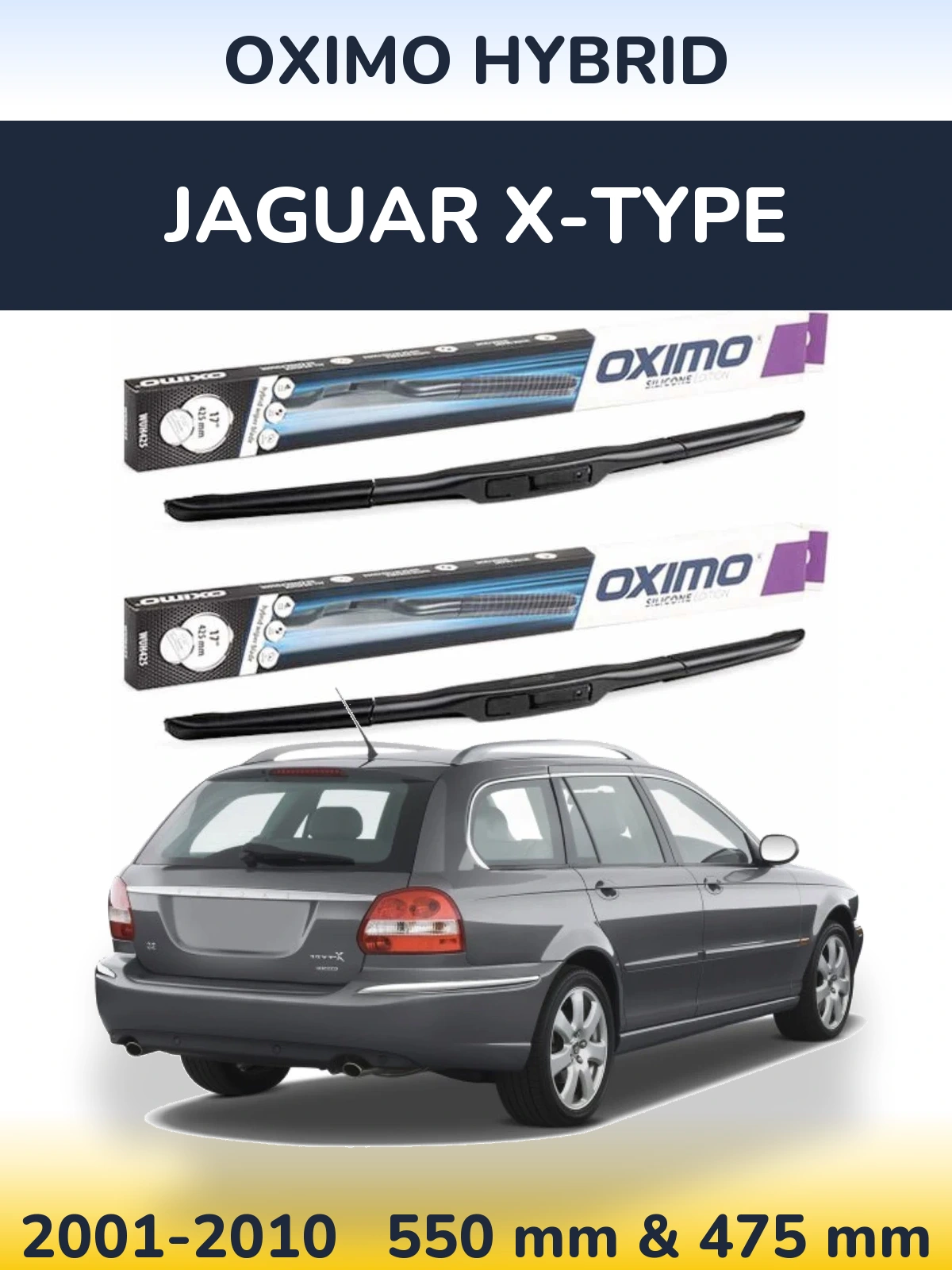 Sada předních stěračů Oximo Hybrid 550 a 475 mm pro Jaguar X-Type 2001-2010