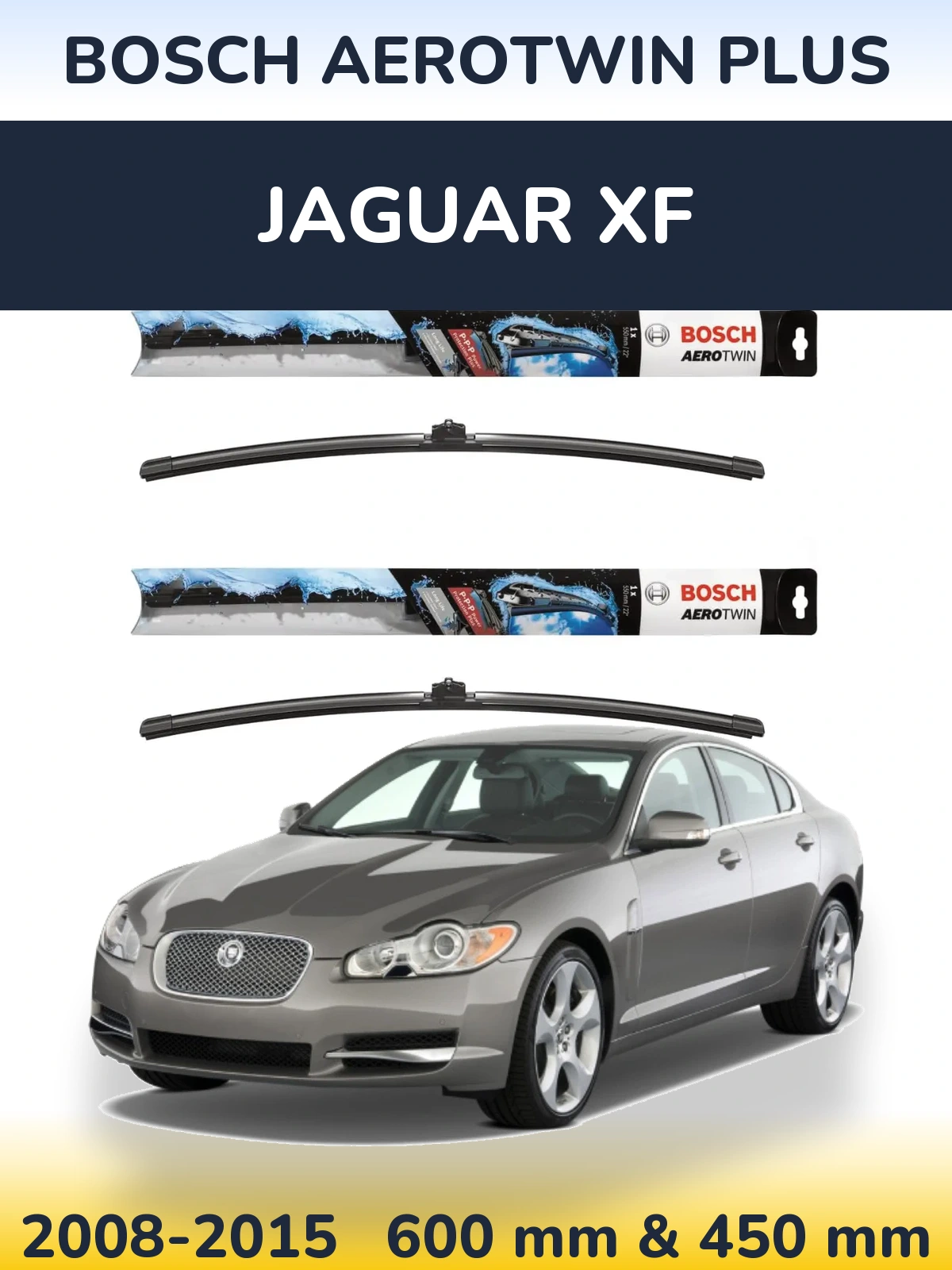 Sada předních stěračů BOSCH AeroTwin Plus 600 a 450 mm pro Jaguar XF 2008-2015