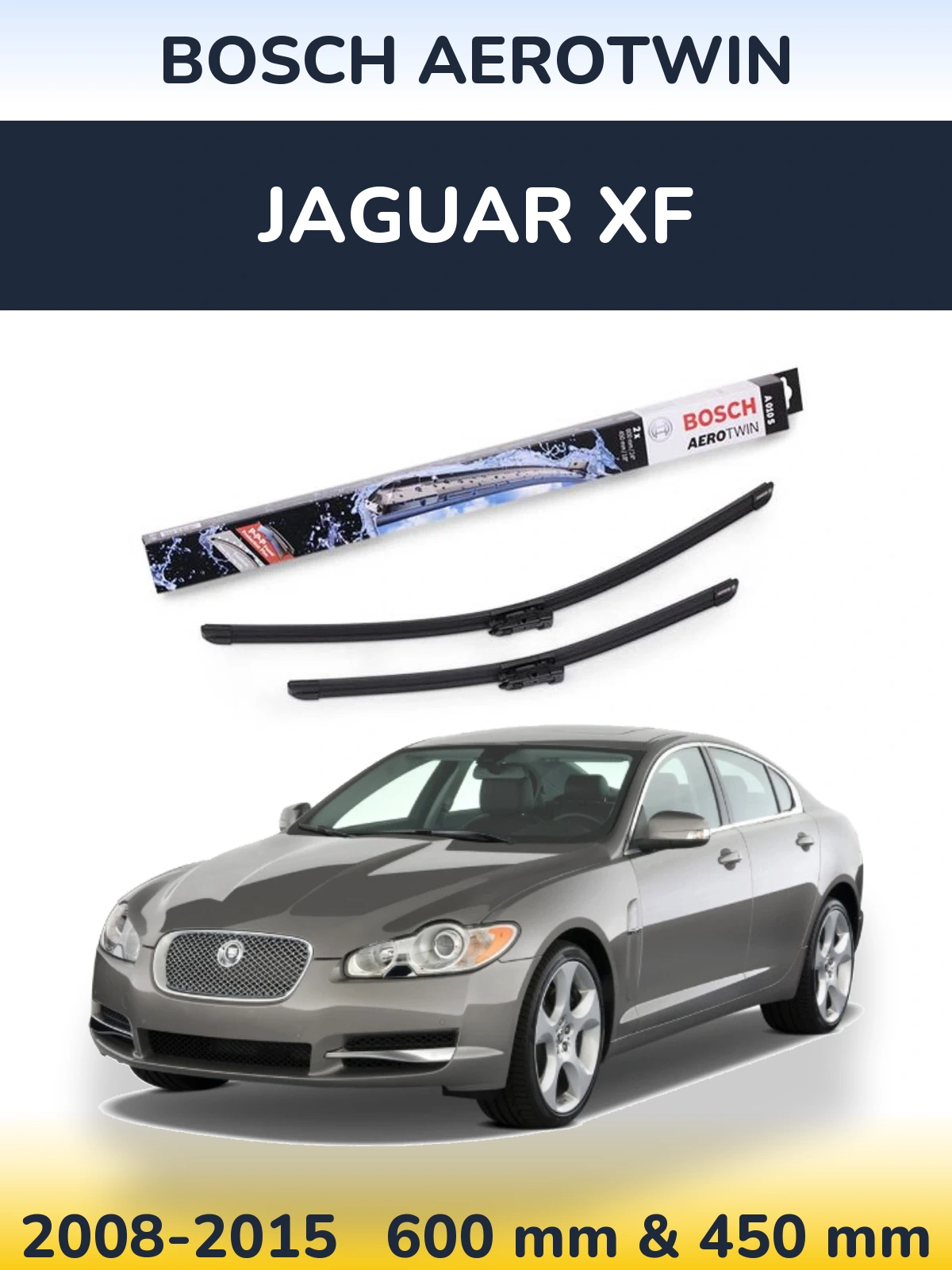 Sada předních stěračů BOSCH AeroTwin 600 a 450 mm pro Jaguar XF 2008-2015