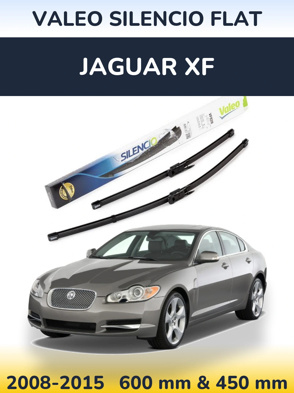 Sada předních stěračů Valeo Silencio Flat 600 a 450 mm pro Jaguar XF 2008-2015