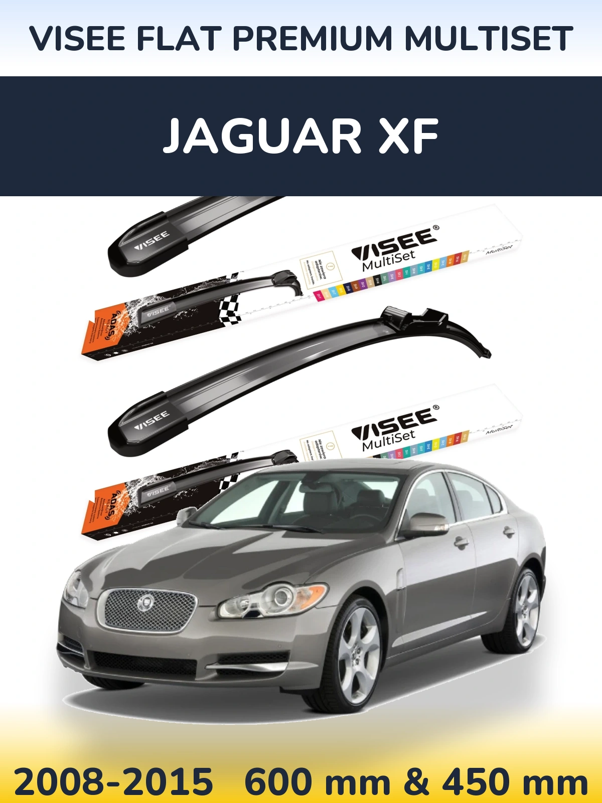 Sada předních stěračů VISEE FLAT PREMIUM MultiSet 600 a 450 mm pro Jaguar XF 2008-2015