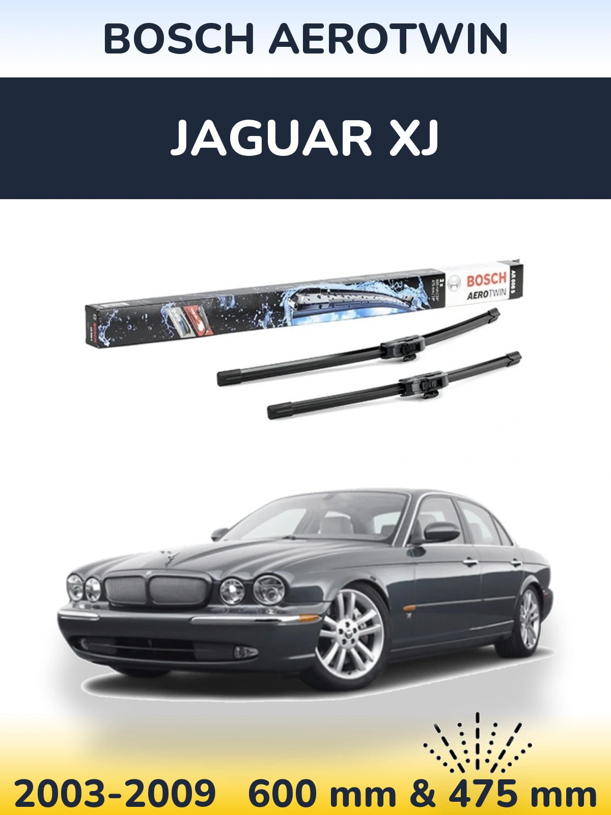 Sada předních stěračů BOSCH AeroTwin 600 a 475 mm pro Jaguar XJ 2003-2009