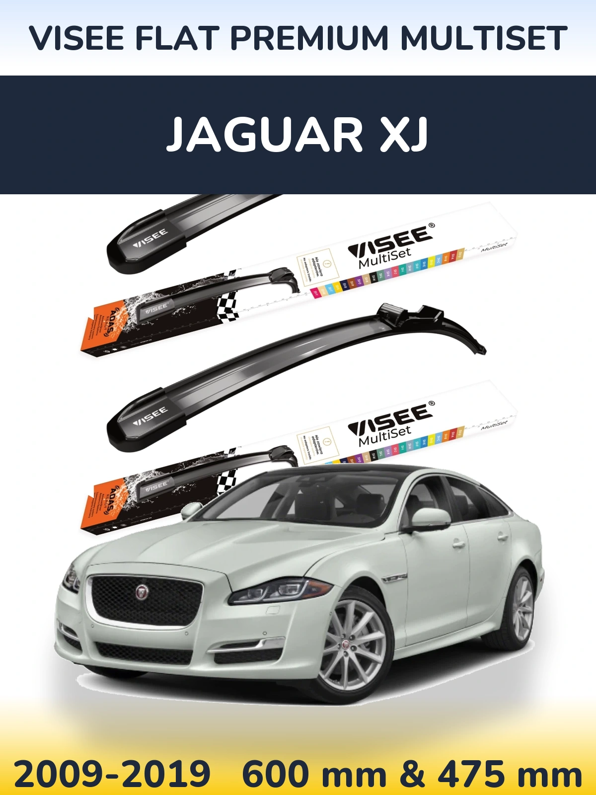 Sada předních stěračů VISEE FLAT PREMIUM MultiSet 600 a 475 mm pro Jaguar XJ 2009-2019