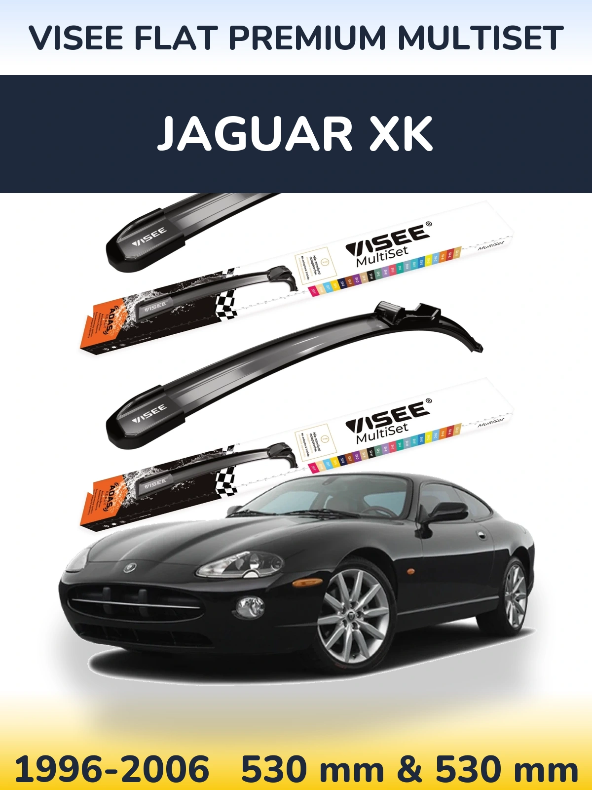 Sada předních stěračů VISEE FLAT PREMIUM MultiSet 530 a 530 mm pro Jaguar XK 1996-2006