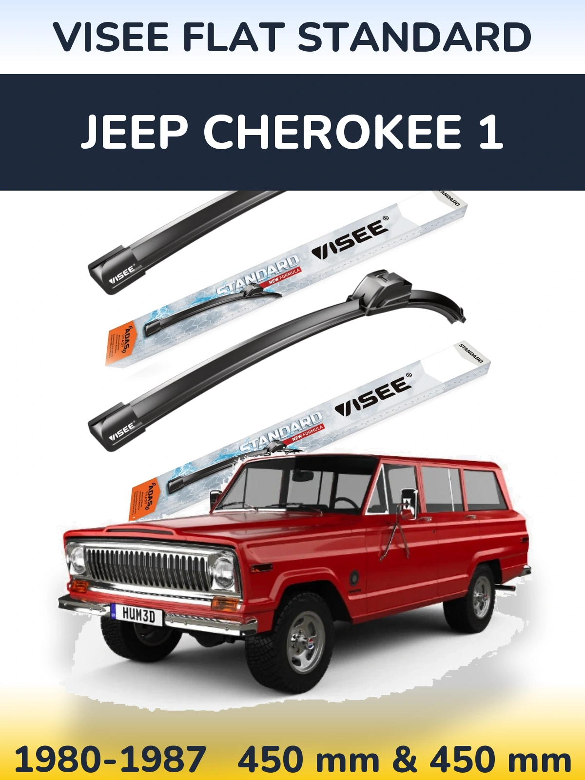 Sada předních stěračů VISEE FLAT STANDARD 450 a 450 mm pro Jeep Cherokee 1 1980-1987
