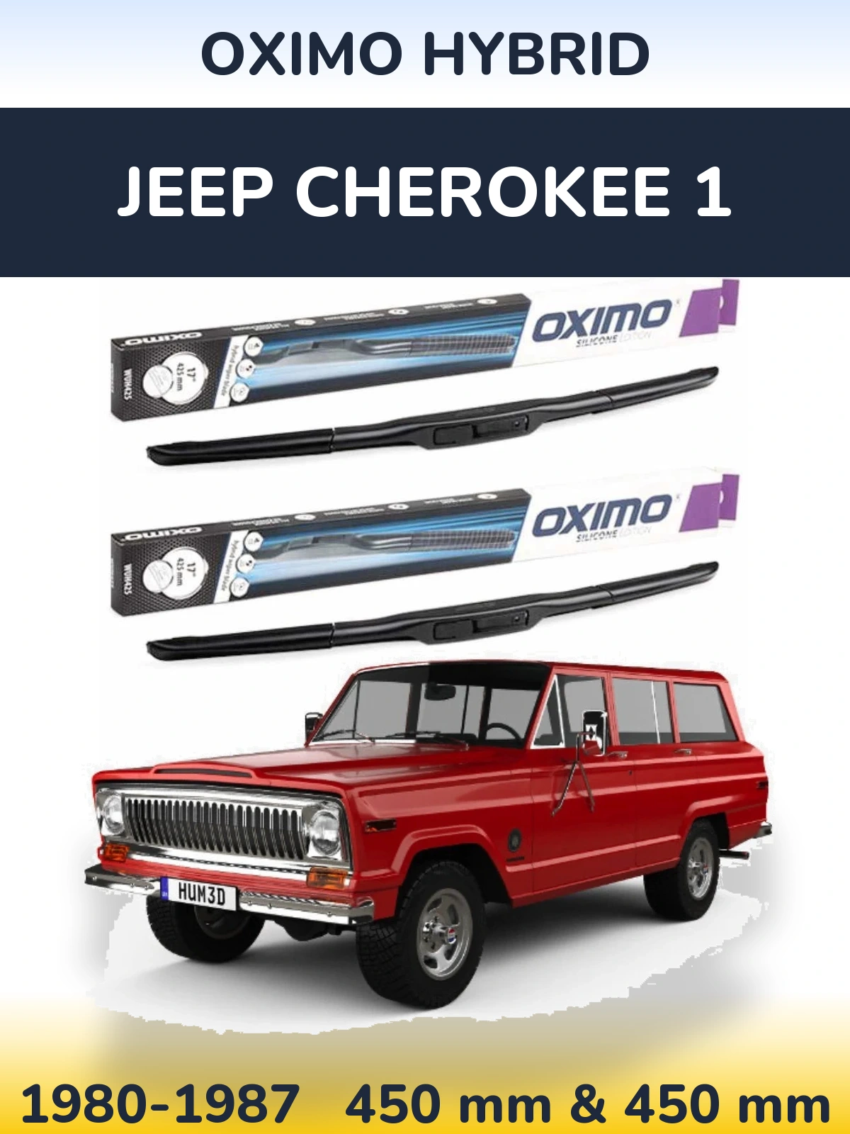 Sada předních stěračů Oximo Hybrid 450 a 450 mm pro Jeep Cherokee 1 1980-1987