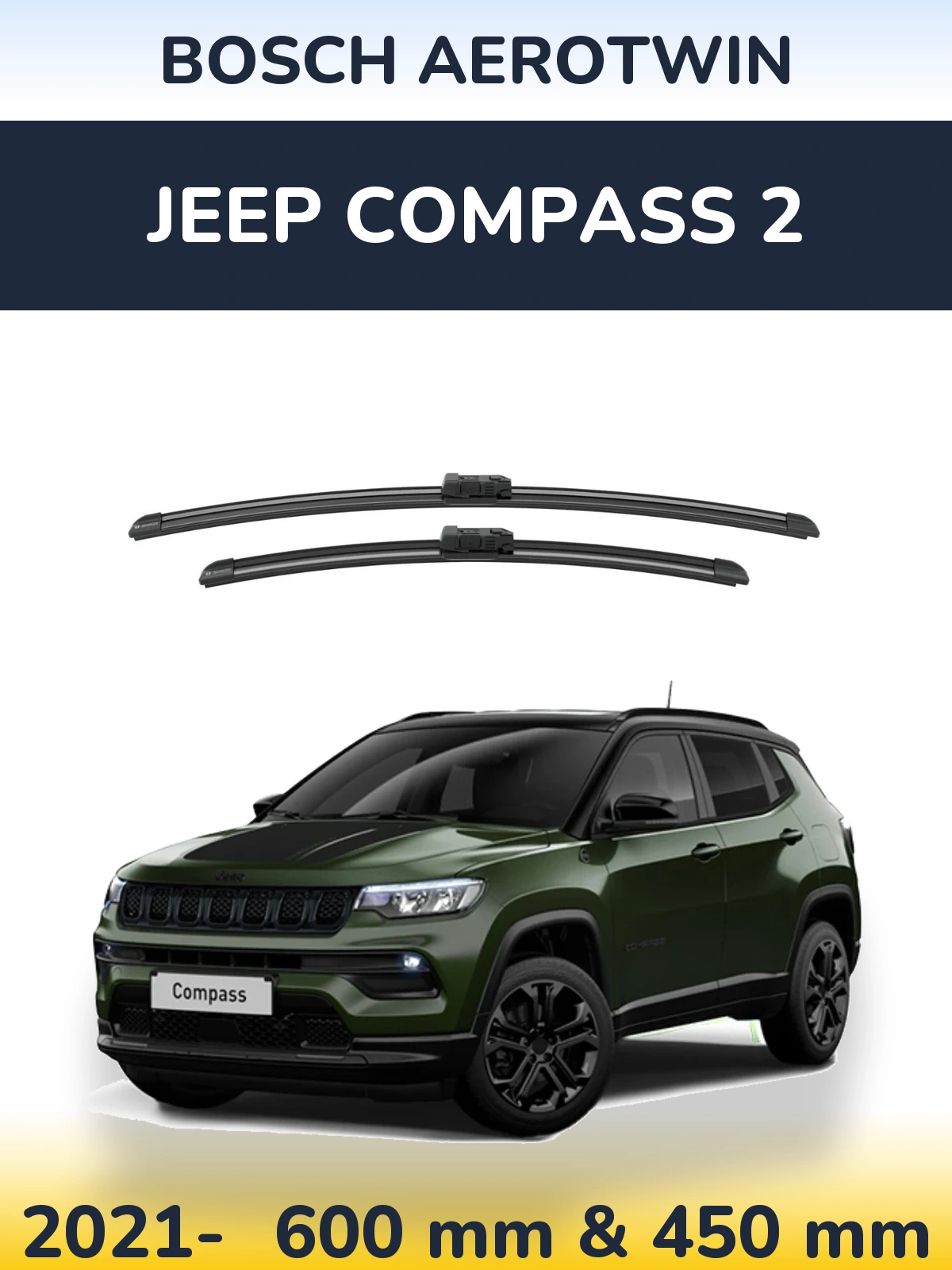 Sada předních stěračů BOSCH AeroTwin 600 a 450 mm pro Jeep Compass 2 2021-2026