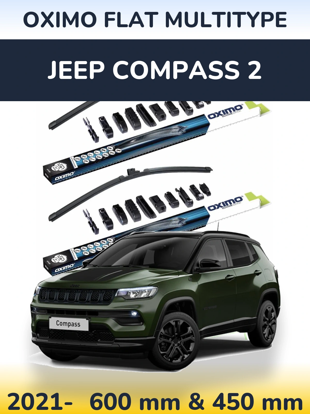 Комплект передніх щіток Oximo Flat MultiТипe 600 & 450 мм для Jeep Compass 2 2021-2026