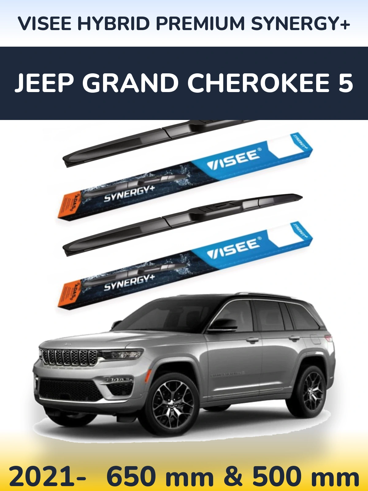 Sada předních stěračů VISEE HYBRID PREMIUM SYNERGY+ 650 a 500 mm pro Jeep Grand Cherokee 5 2021-2026