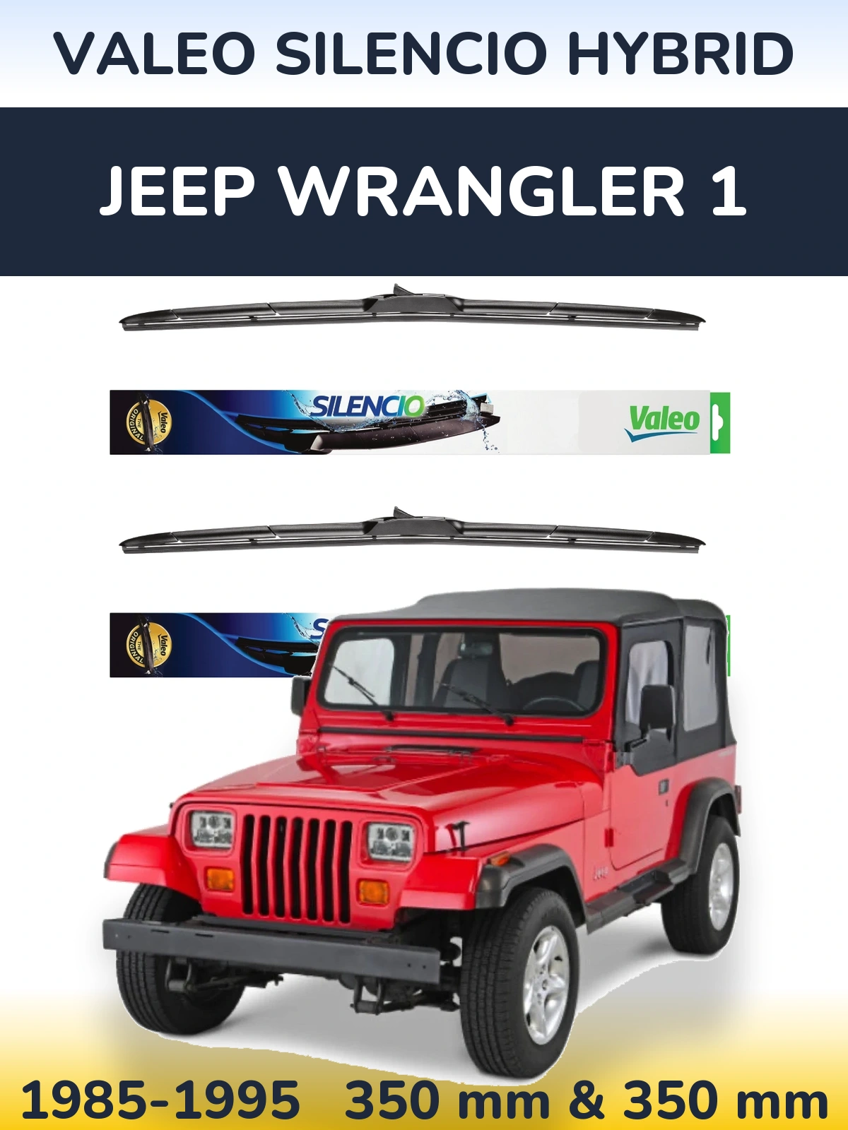 Sada předních stěračů Valeo Silencio Hybrid 350 a 350 mm pro Jeep Wrangler 1 1985-1995