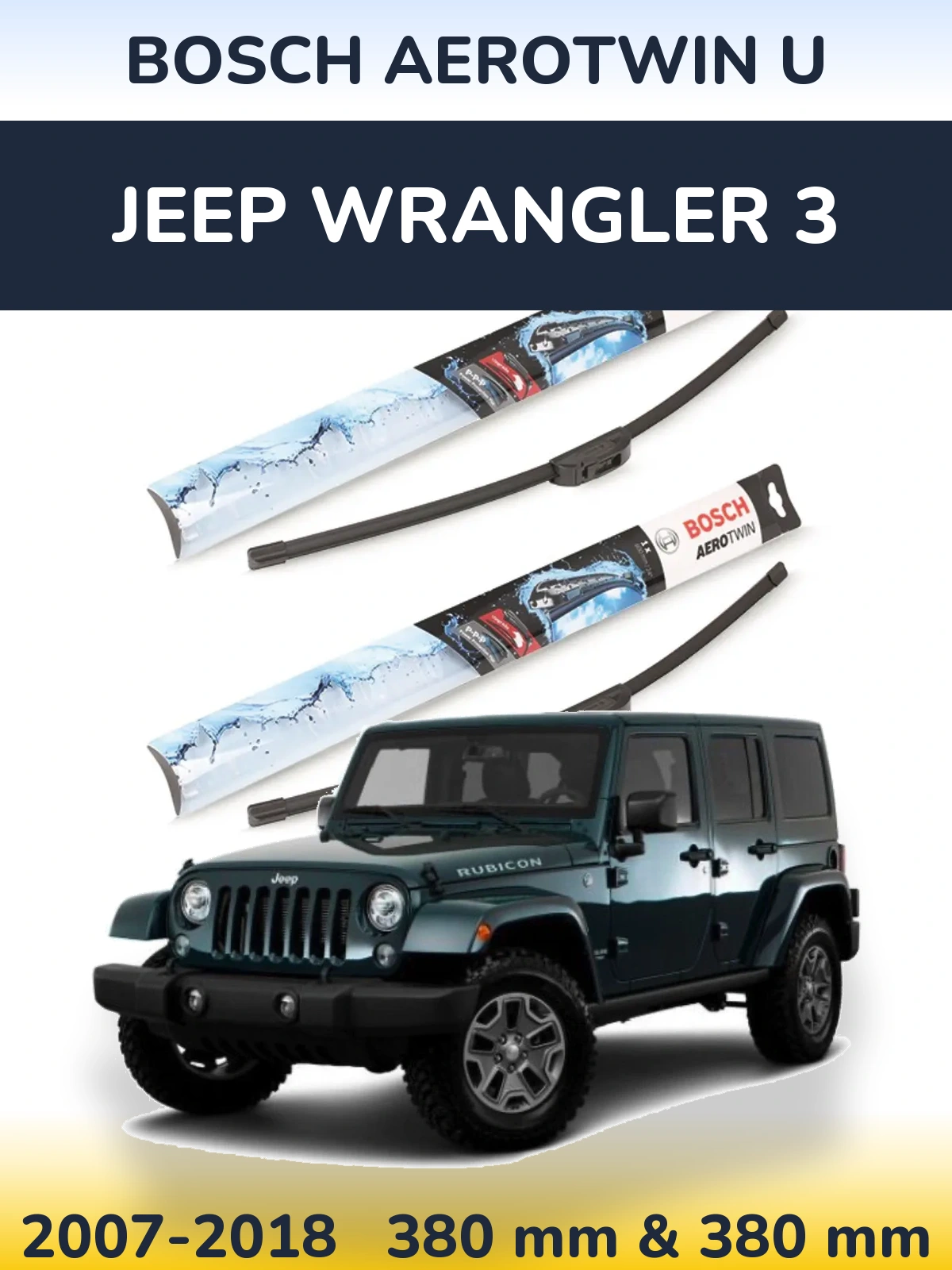 Sada předních stěračů BOSCH AeroTwin U 380 a 380 mm pro Jeep Wrangler 3 2007-2018