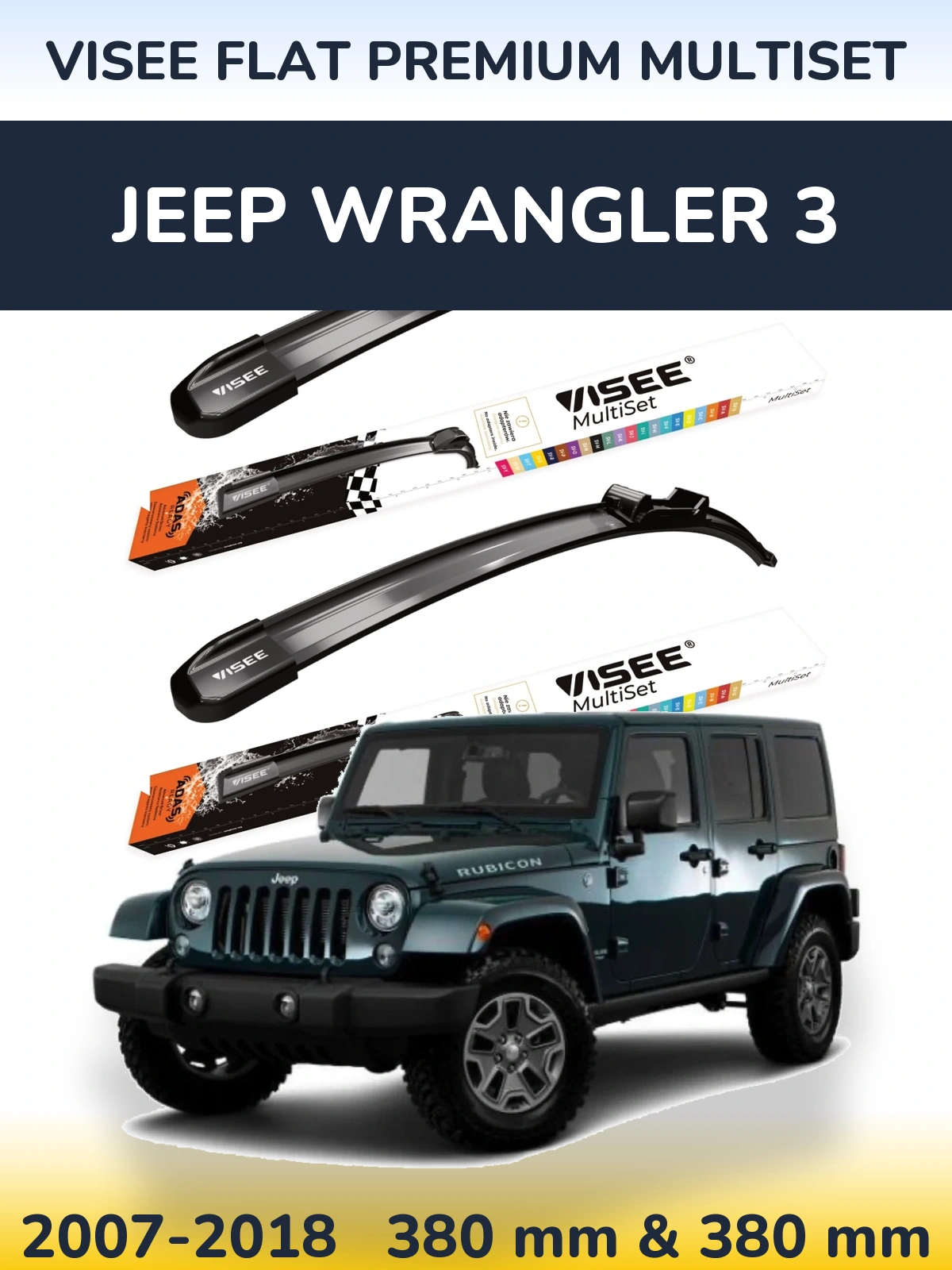 Sada předních stěračů VISEE FLAT PREMIUM MultiSet 380 a 380 mm pro Jeep Wrangler 3 2007-2018