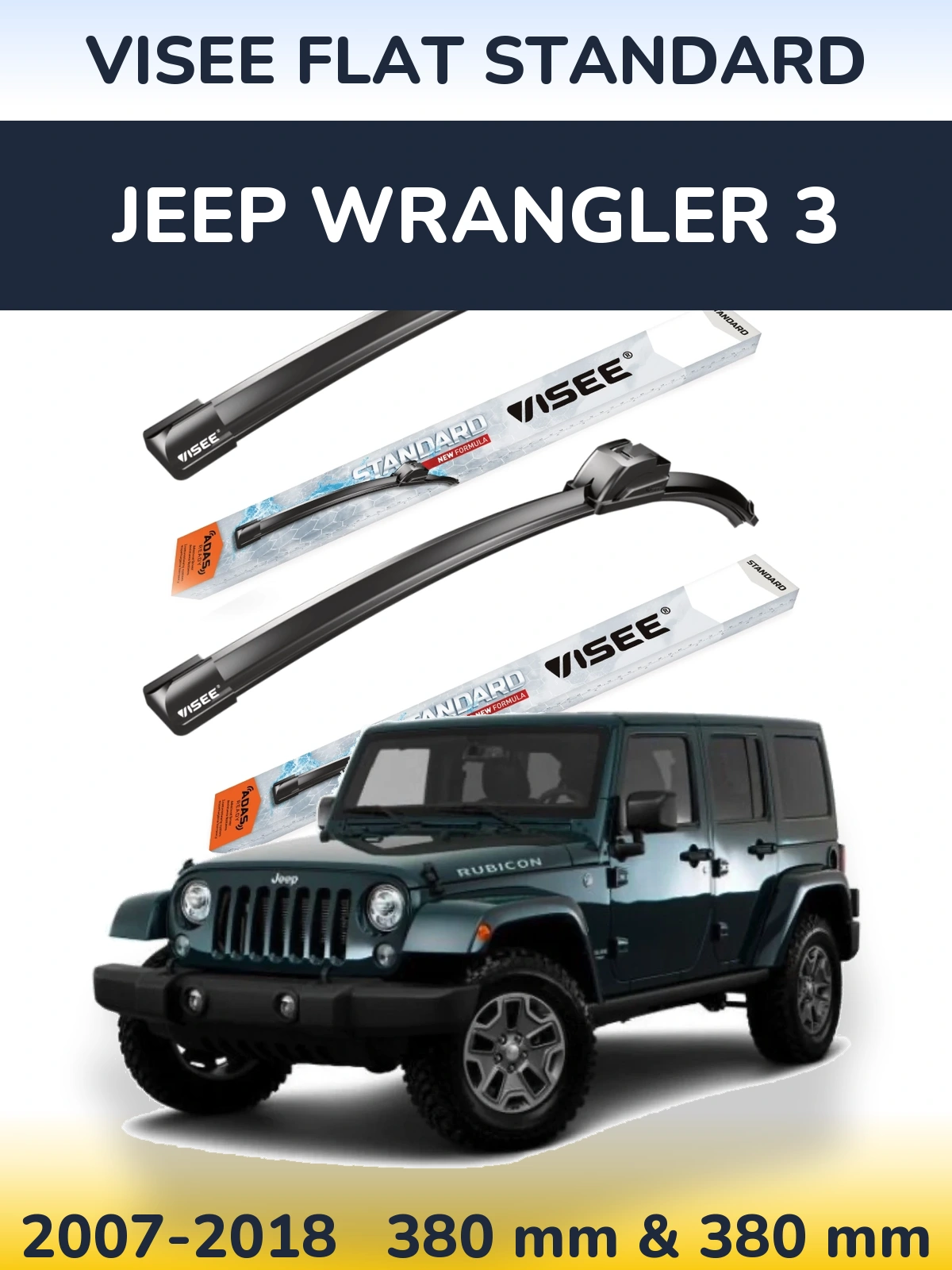 Sada předních stěračů VISEE FLAT STANDARD 380 a 380 mm pro Jeep Wrangler 3 2007-2018