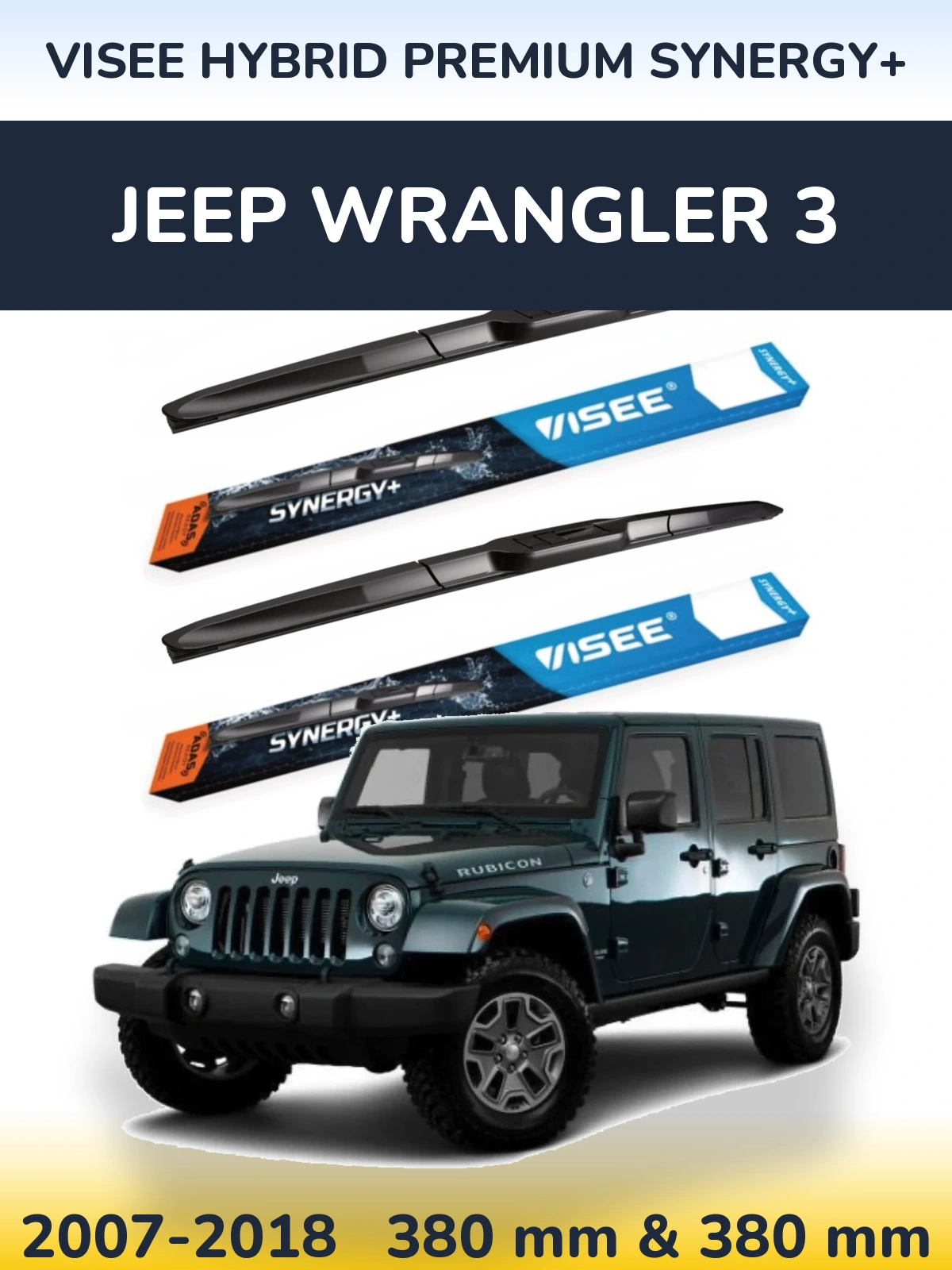 Sada předních stěračů VISEE HYBRID PREMIUM SYNERGY+ 380 a 380 mm pro Jeep Wrangler 3 2007-2018