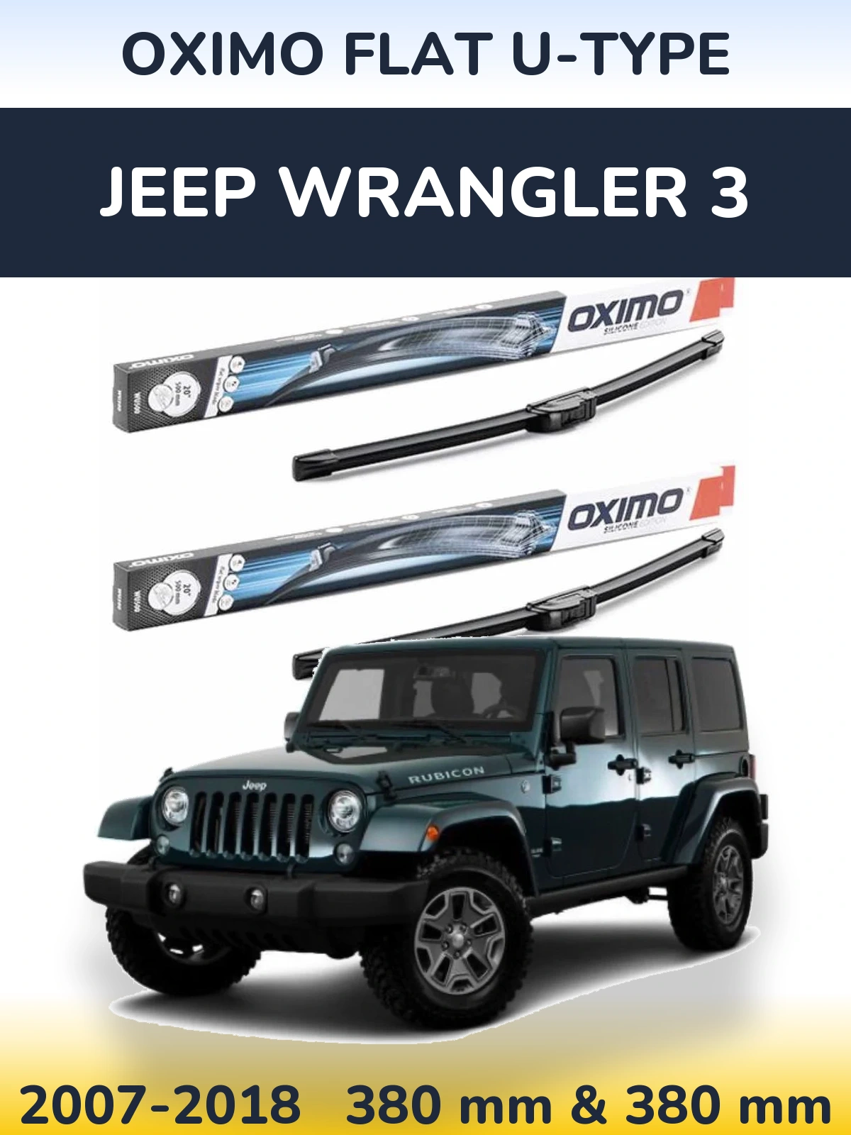 Sada předních stěračů Oximo Flat U-type 380 a 380 mm pro Jeep Wrangler 3 2007-2018
