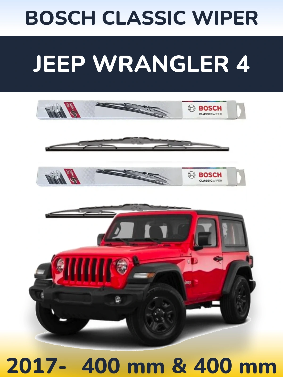 Комплект передніх щіток BOSCH Classic Wiper 400 & 400 мм для Jeep Wrangler 4 2017-2026