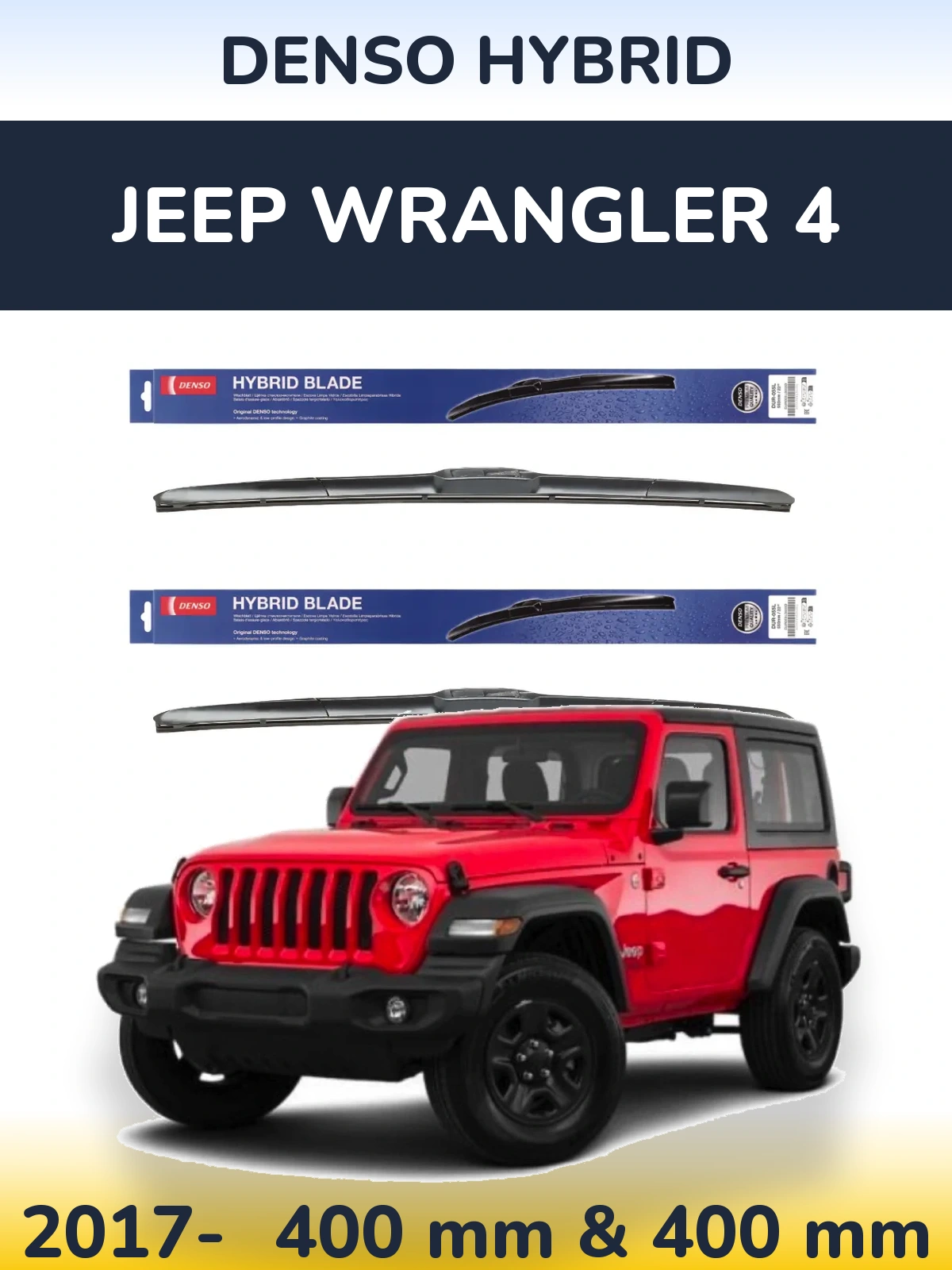Sada předních stěračů Denso Hybrid 400 a 400 mm pro Jeep Wrangler 4 2017-2026