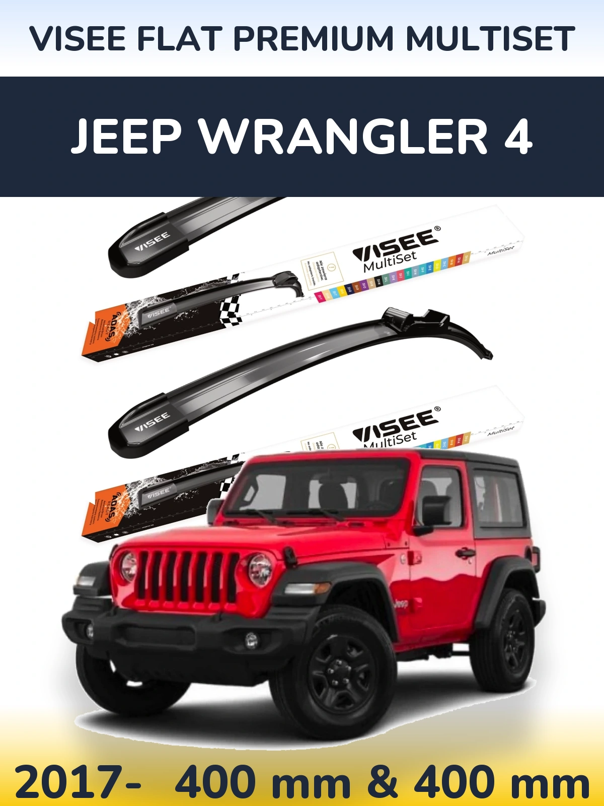 Sada předních stěračů VISEE FLAT PREMIUM MultiSet 400 a 400 mm pro Jeep Wrangler 4 2017-2026