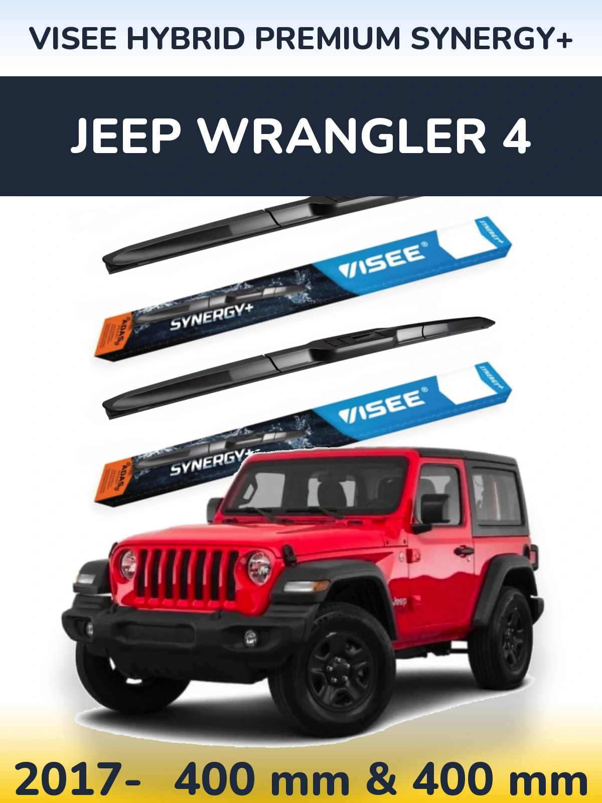 Комплект передніх щіток VISEE HYBRID PREMIUM SYNERGY+ 400 & 400 мм для Jeep Wrangler 4 2017-2026