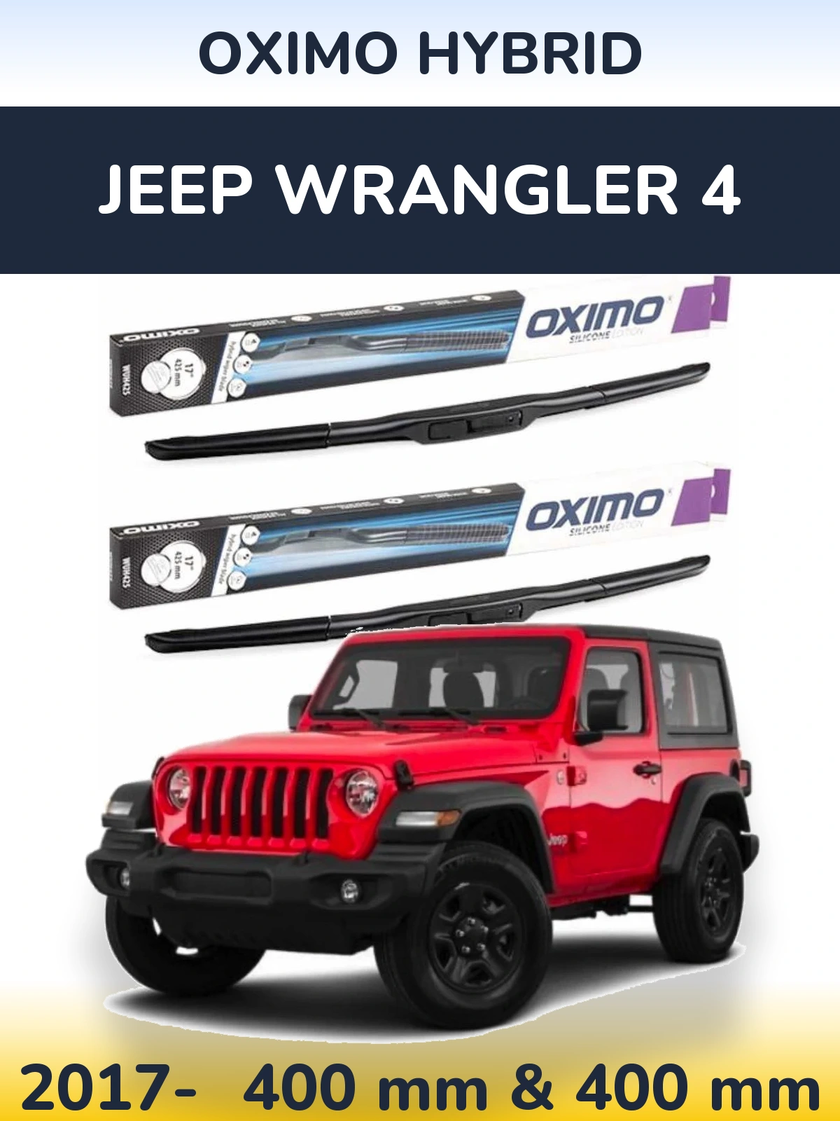 Sada předních stěračů Oximo Hybrid 400 a 400 mm pro Jeep Wrangler 4 2017-2026