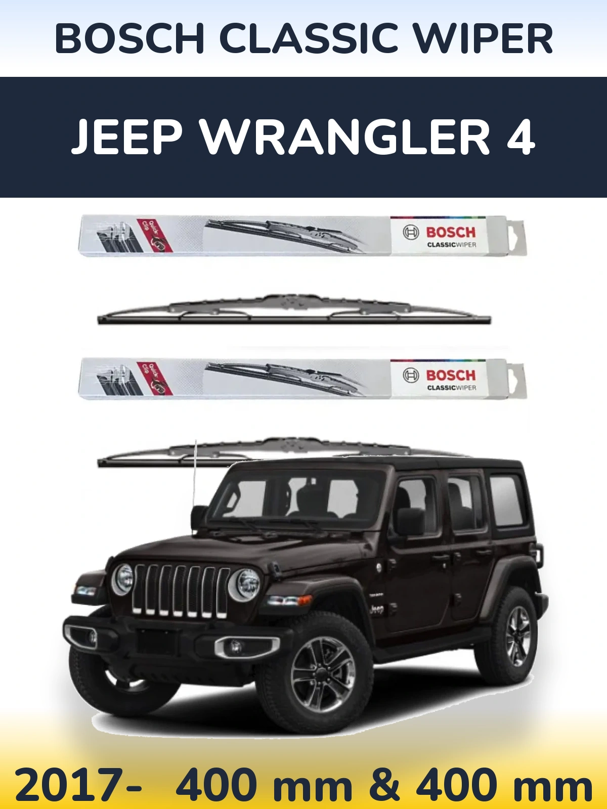 Sada předních stěračů BOSCH Classic Wiper 400 a 400 mm pro Jeep Wrangler 4 2017-2026