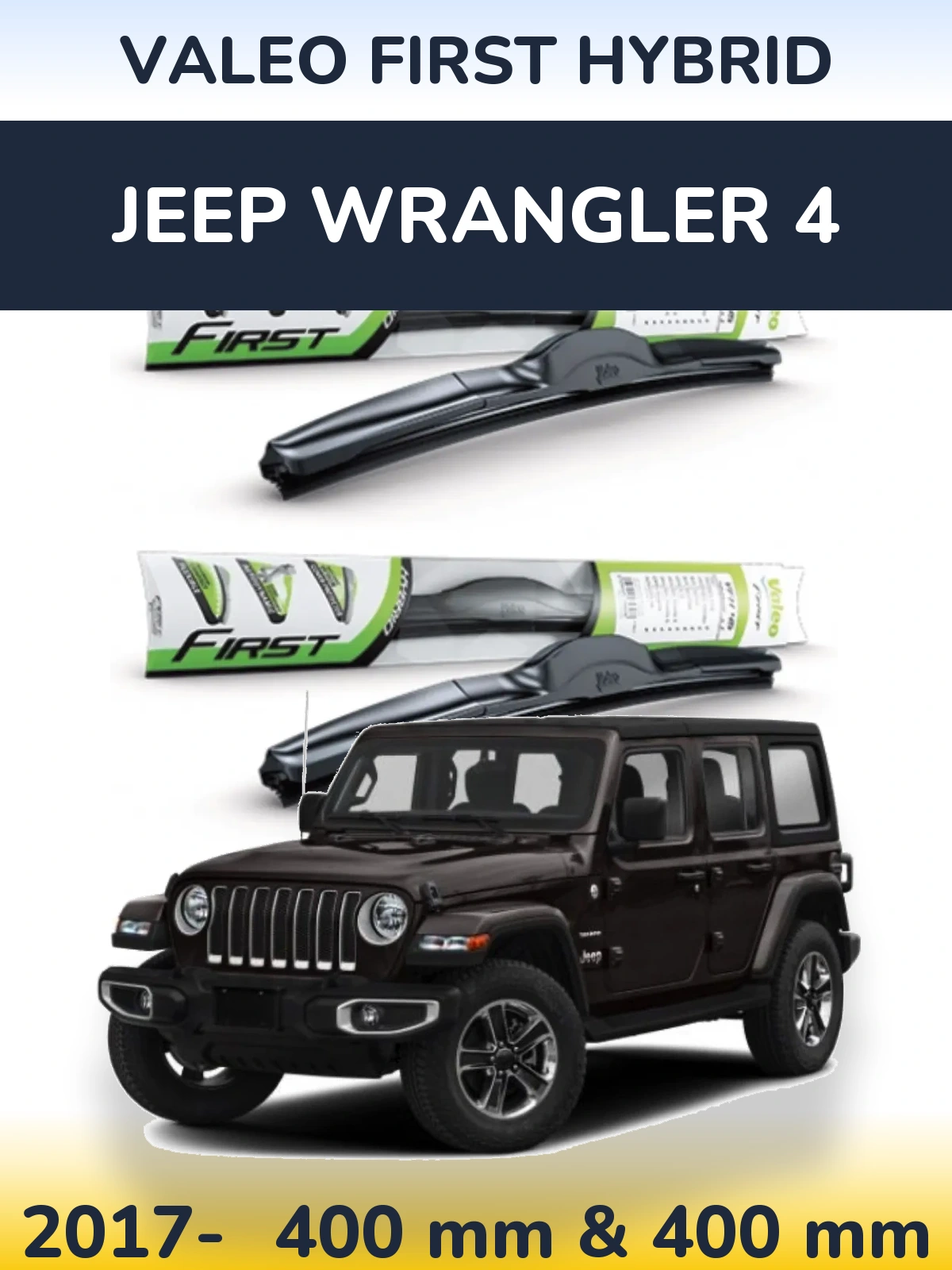 Sada předních stěračů Valeo First Hybrid 400 a 400 mm pro Jeep Wrangler 4 2017-2026