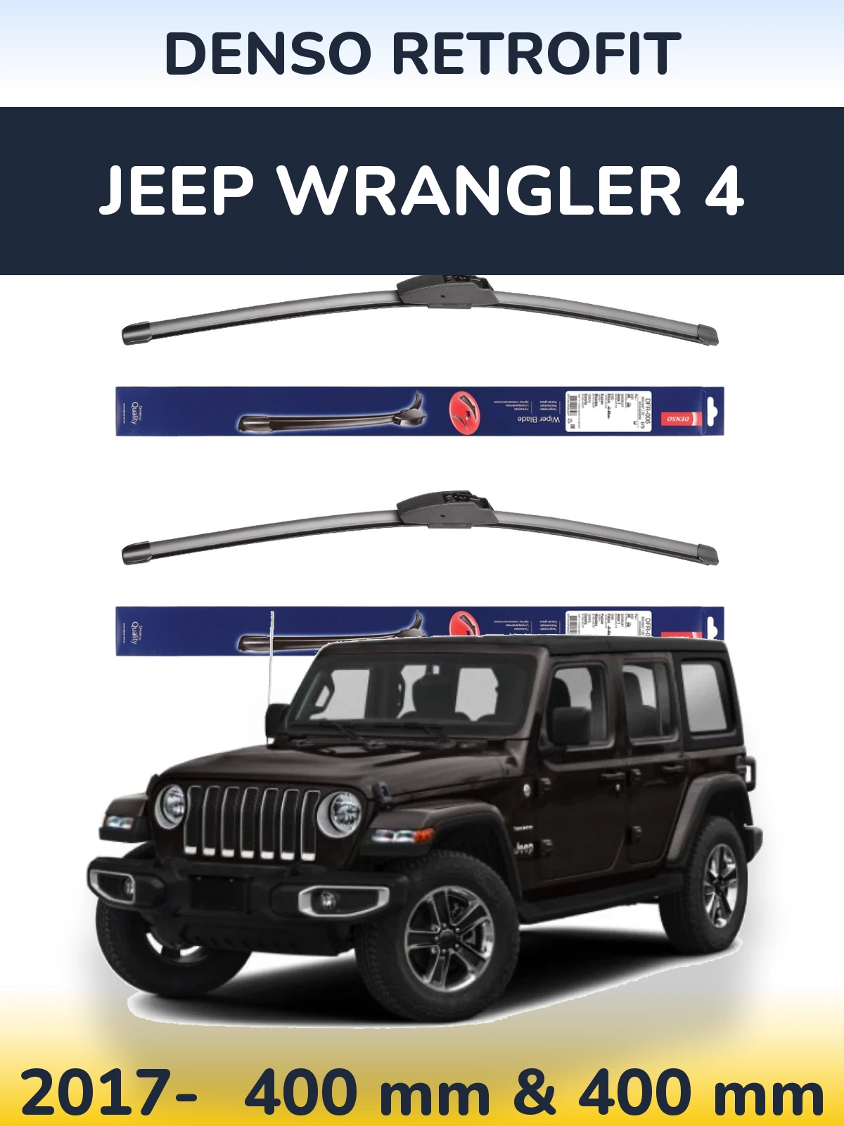 Sada předních stěračů Denso Retrofit 400 a 400 mm pro Jeep Wrangler 4 2017-2026