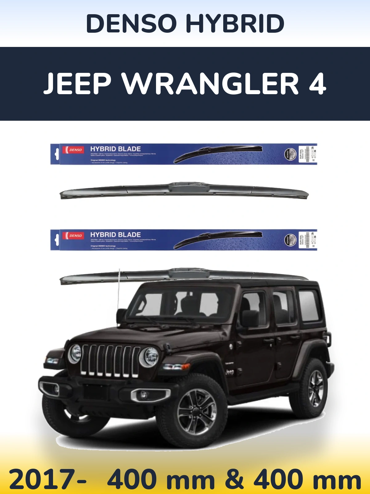 Sada předních stěračů Denso Hybrid 400 a 400 mm pro Jeep Wrangler 4 2017-2026