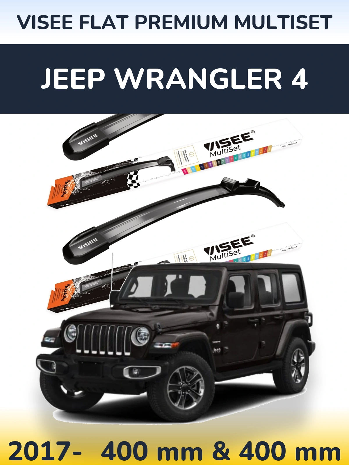 Sada předních stěračů VISEE FLAT PREMIUM MultiSet 400 a 400 mm pro Jeep Wrangler 4 2017-2026