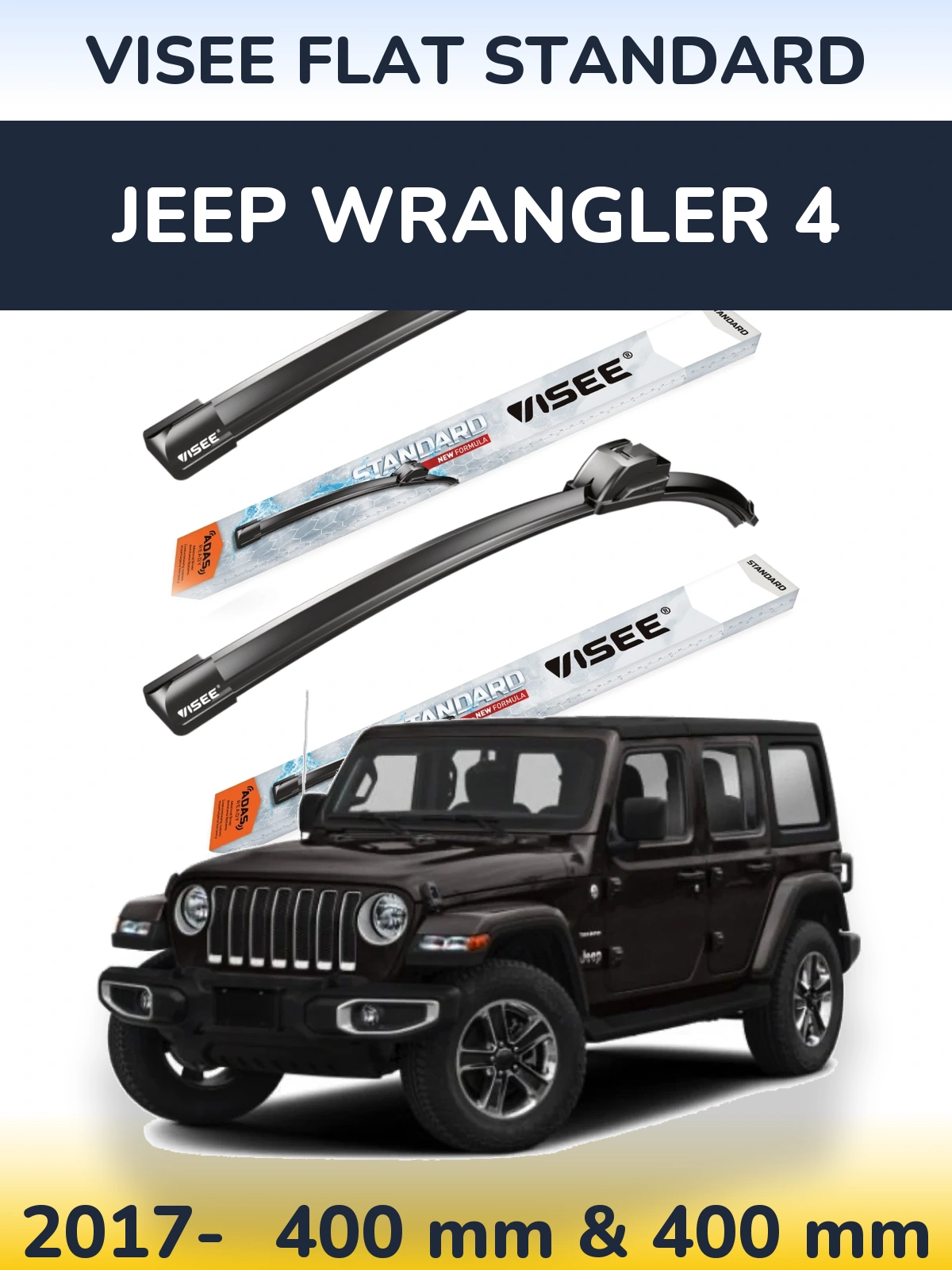 Sada předních stěračů VISEE FLAT STANDARD 400 a 400 mm pro Jeep Wrangler 4 2017-2026