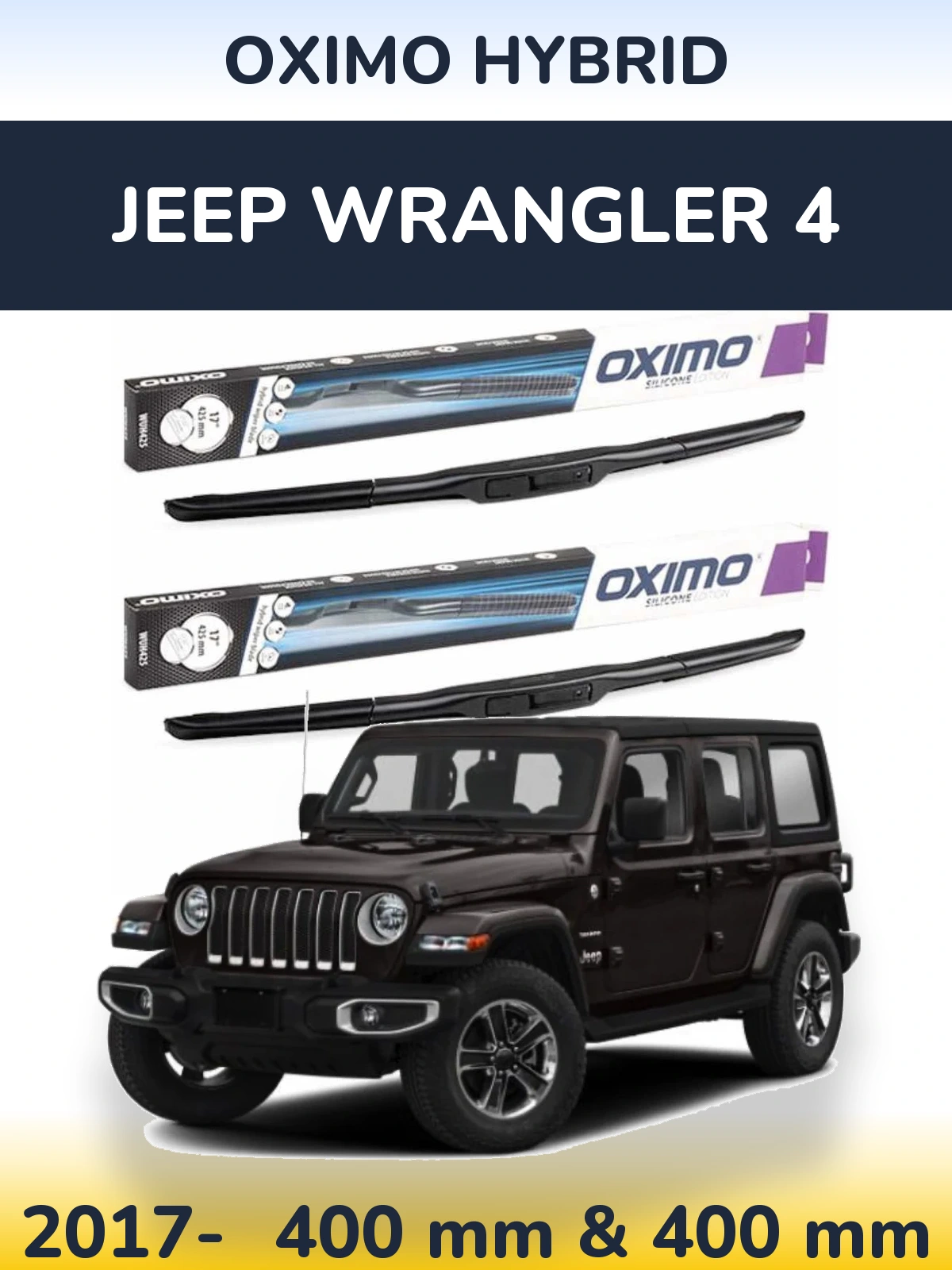 Sada předních stěračů Oximo Hybrid 400 a 400 mm pro Jeep Wrangler 4 2017-2026