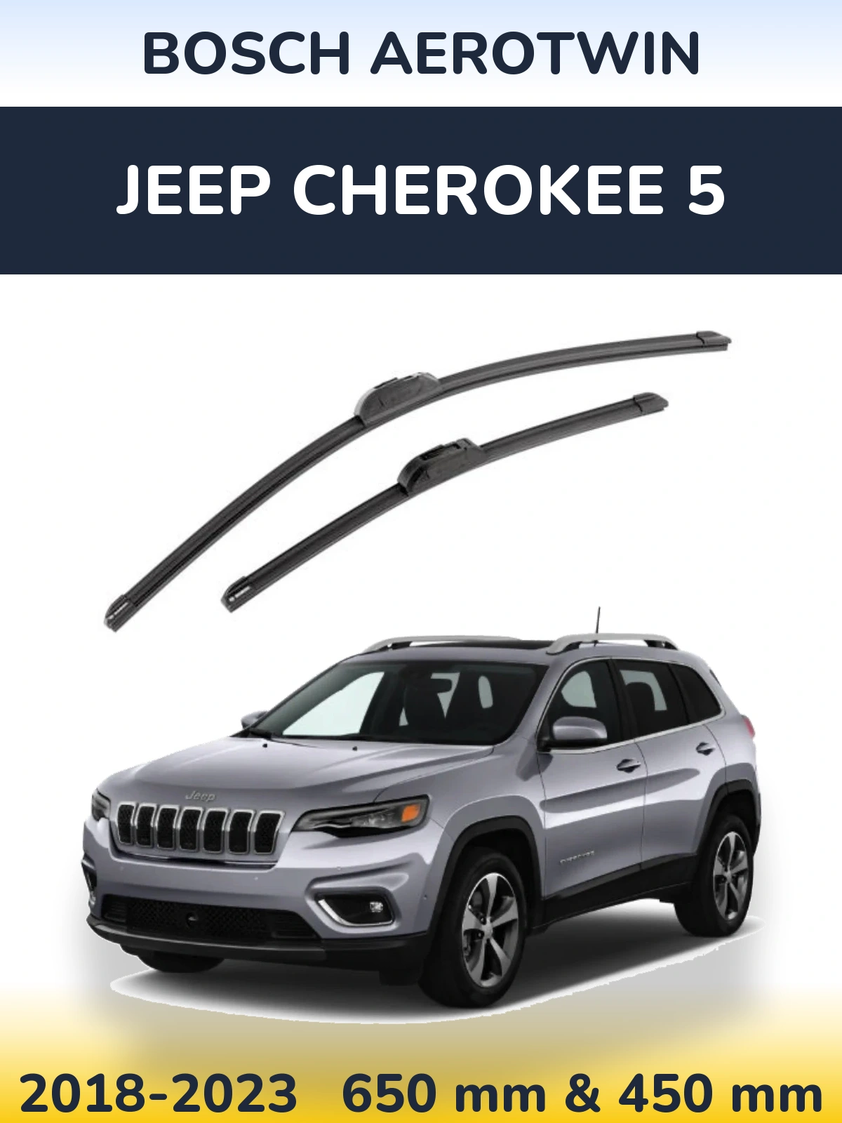 Sada předních stěračů BOSCH AeroTwin 650 a 450 mm pro Jeep Cherokee 5 2018-2023