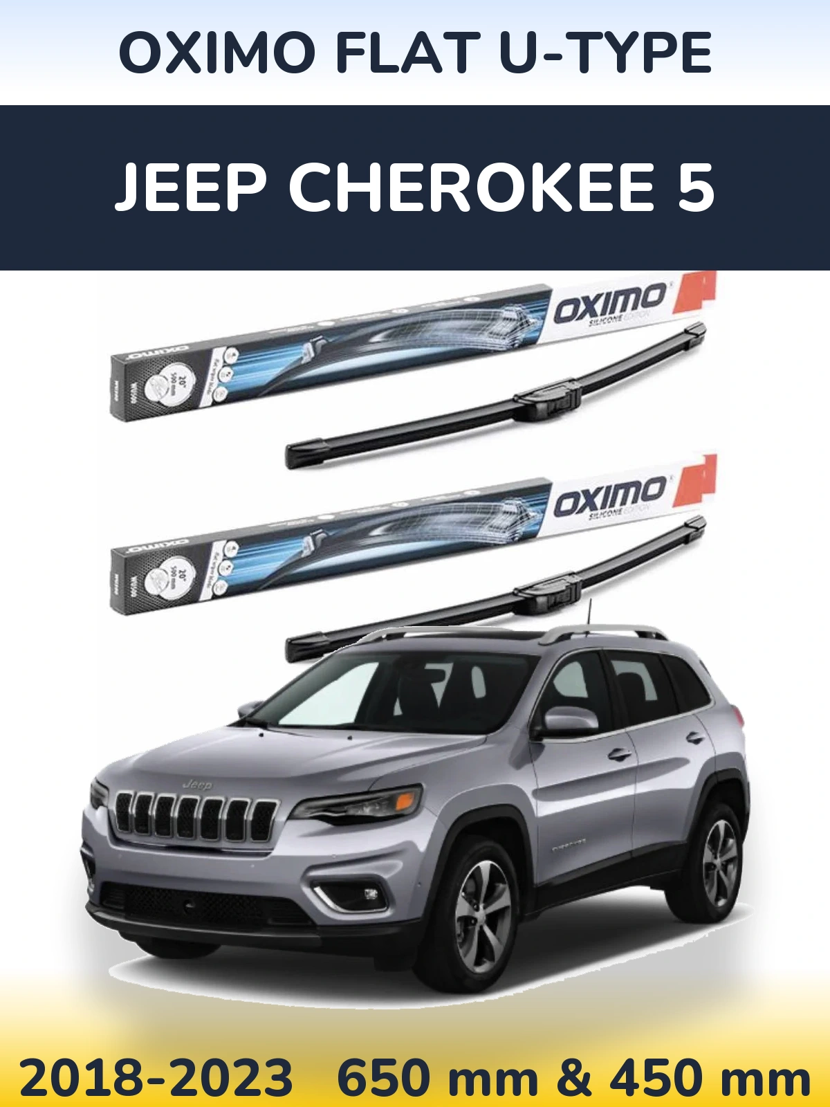 Sada předních stěračů Oximo Flat U-type 650 a 450 mm pro Jeep Cherokee 5 2018-2023