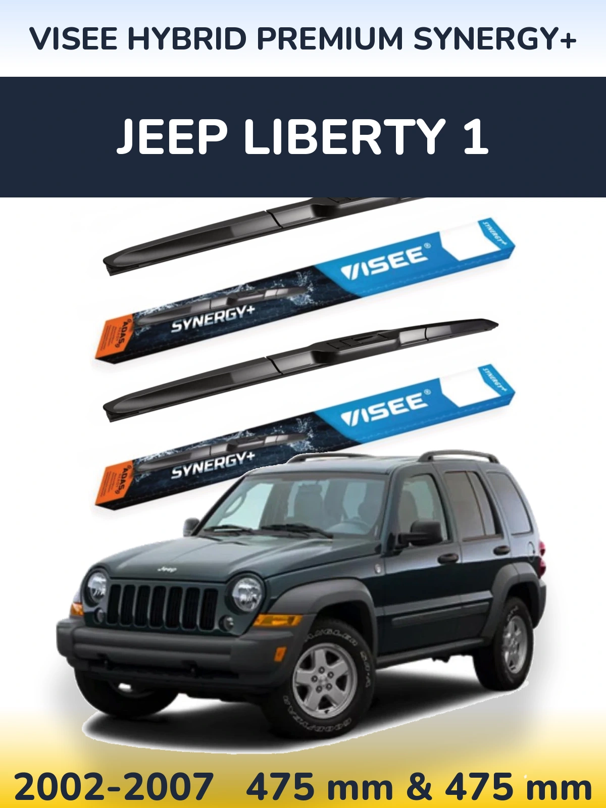 Sada předních stěračů VISEE HYBRID PREMIUM SYNERGY+ 475 a 475 mm pro Jeep Liberty 1 2002-2007