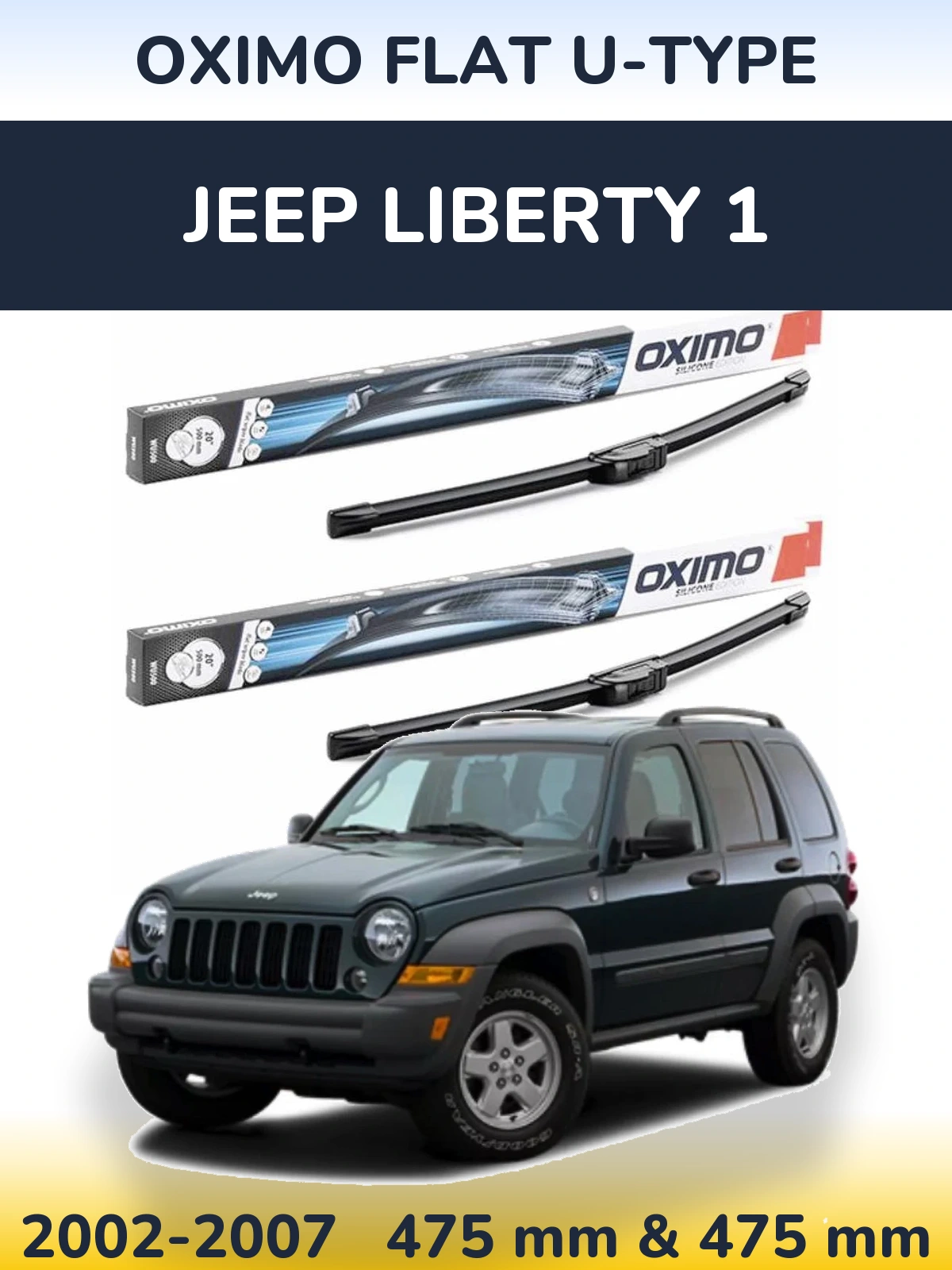 Sada předních stěračů Oximo Flat U-type 475 a 475 mm pro Jeep Liberty 1 2002-2007