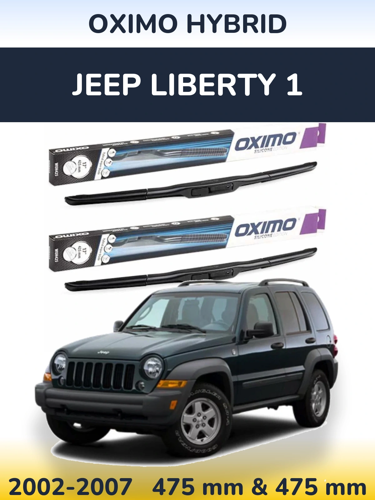 Sada předních stěračů Oximo Hybrid 475 a 475 mm pro Jeep Liberty 1 2002-2007