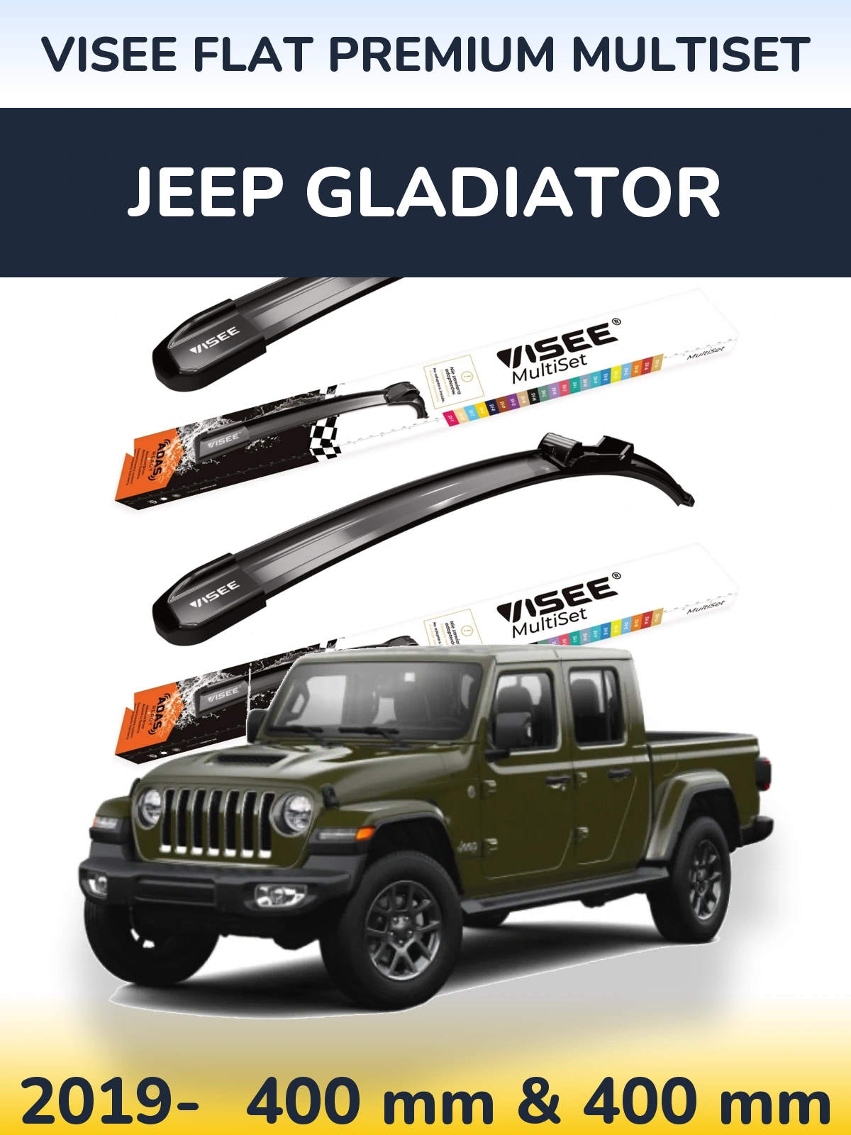 Sada předních stěračů VISEE FLAT PREMIUM MultiSet 400 a 400 mm pro Jeep Gladiator 2019-2026