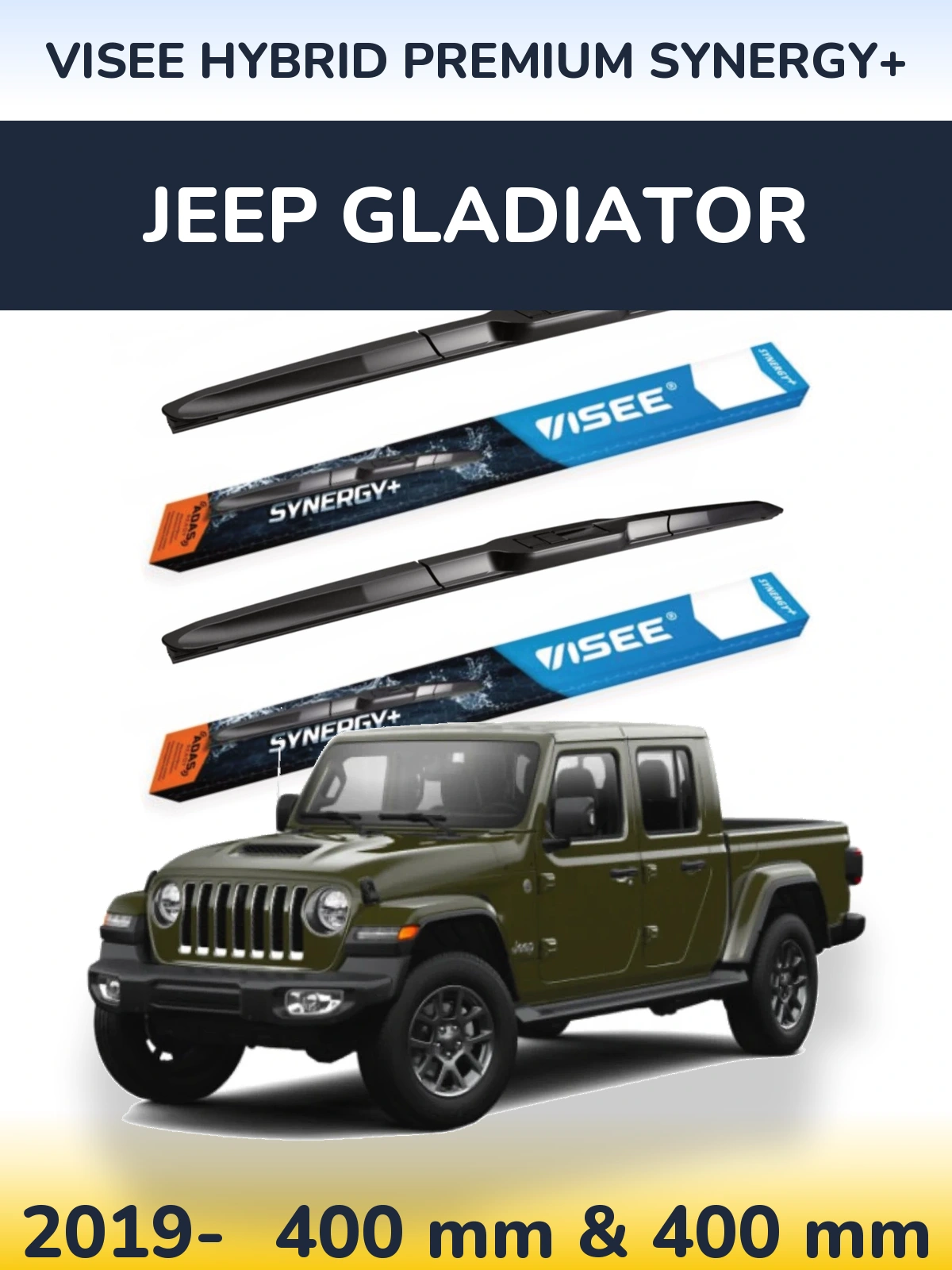 Sada předních stěračů VISEE HYBRID PREMIUM SYNERGY+ 400 a 400 mm pro Jeep Gladiator 2019-2026