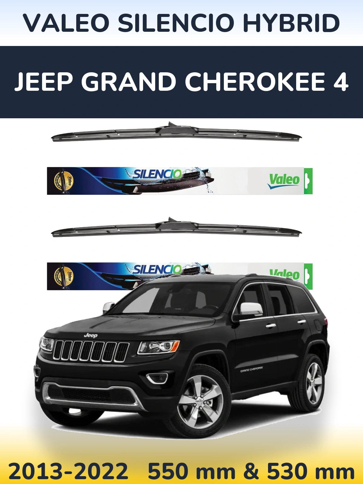 Комплект передніх щіток Valeo Silencio Hybrid 550 & 530 мм для Jeep Grand Cherokee 4 2013-2022