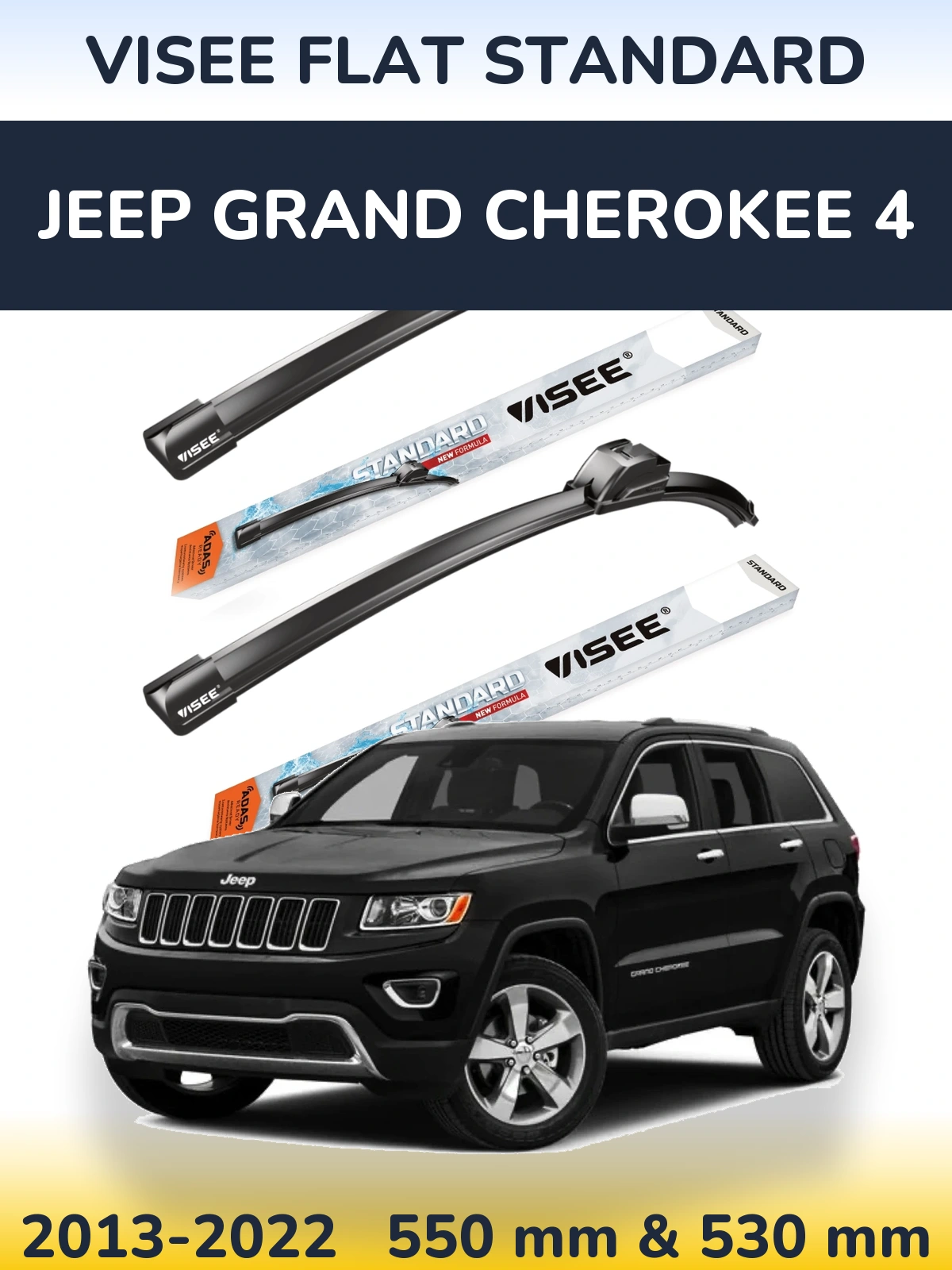 Sada předních stěračů VISEE FLAT STANDARD 550 a 530 mm pro Jeep Grand Cherokee 4 2013-2022