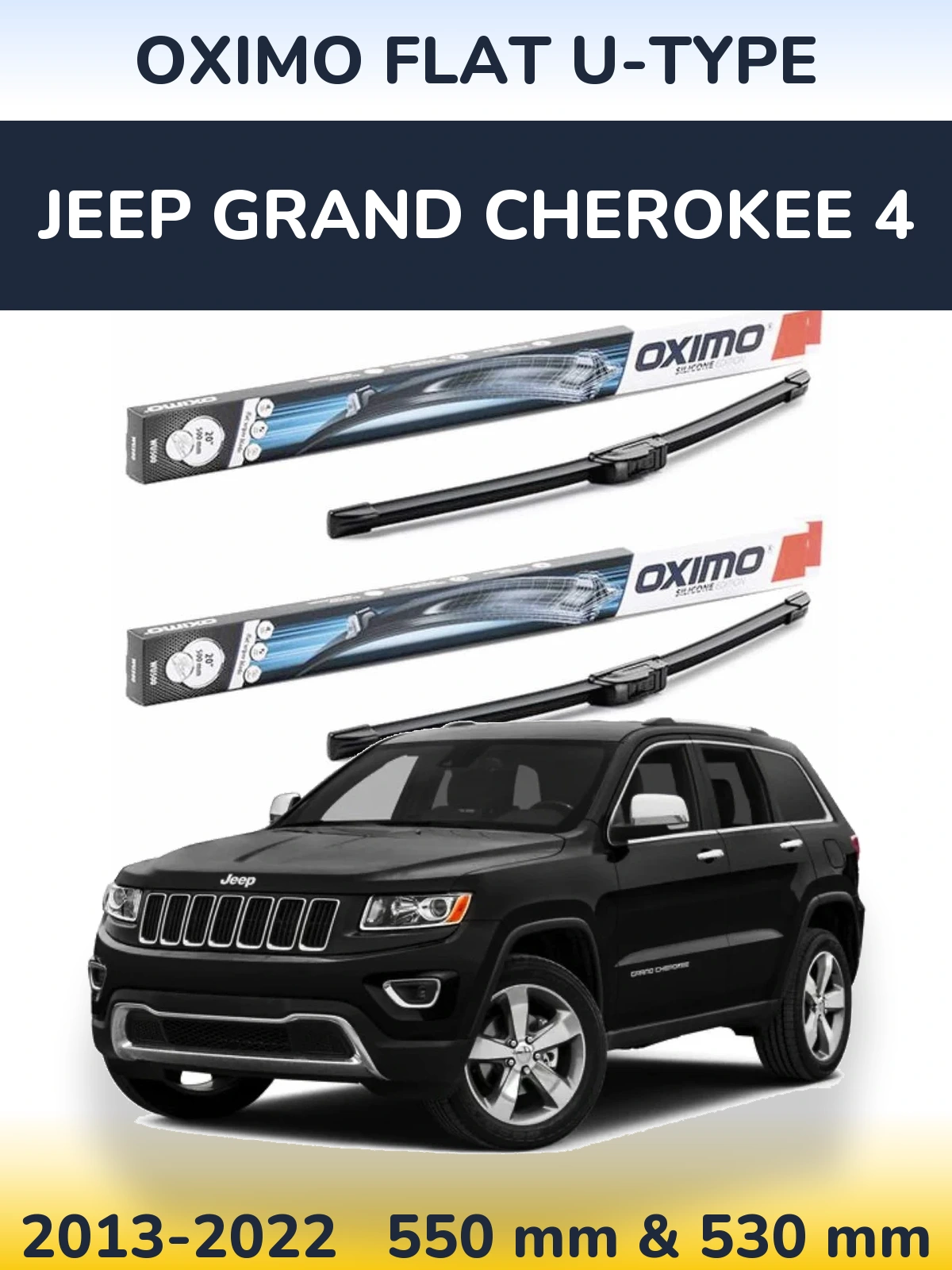 Sada předních stěračů Oximo Flat U-type 550 a 530 mm pro Jeep Grand Cherokee 4 2013-2022