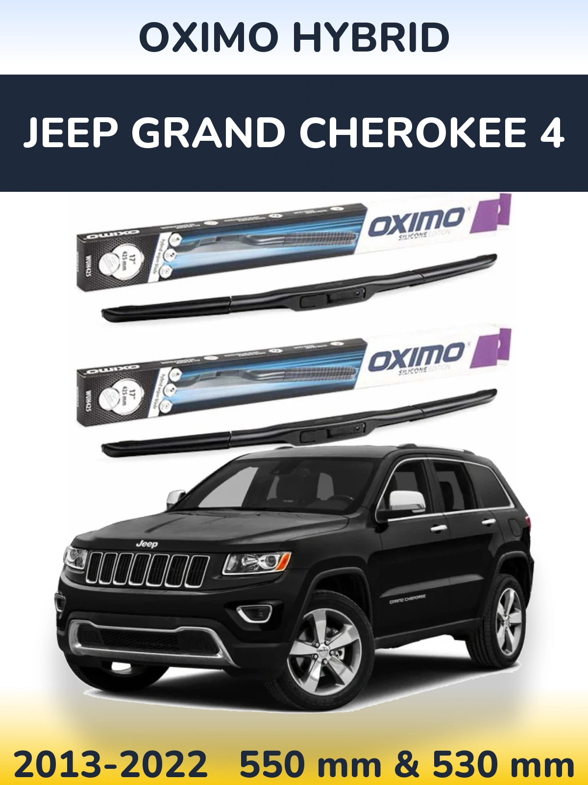 Sada předních stěračů Oximo Hybrid 550 a 530 mm pro Jeep Grand Cherokee 4 2013-2022